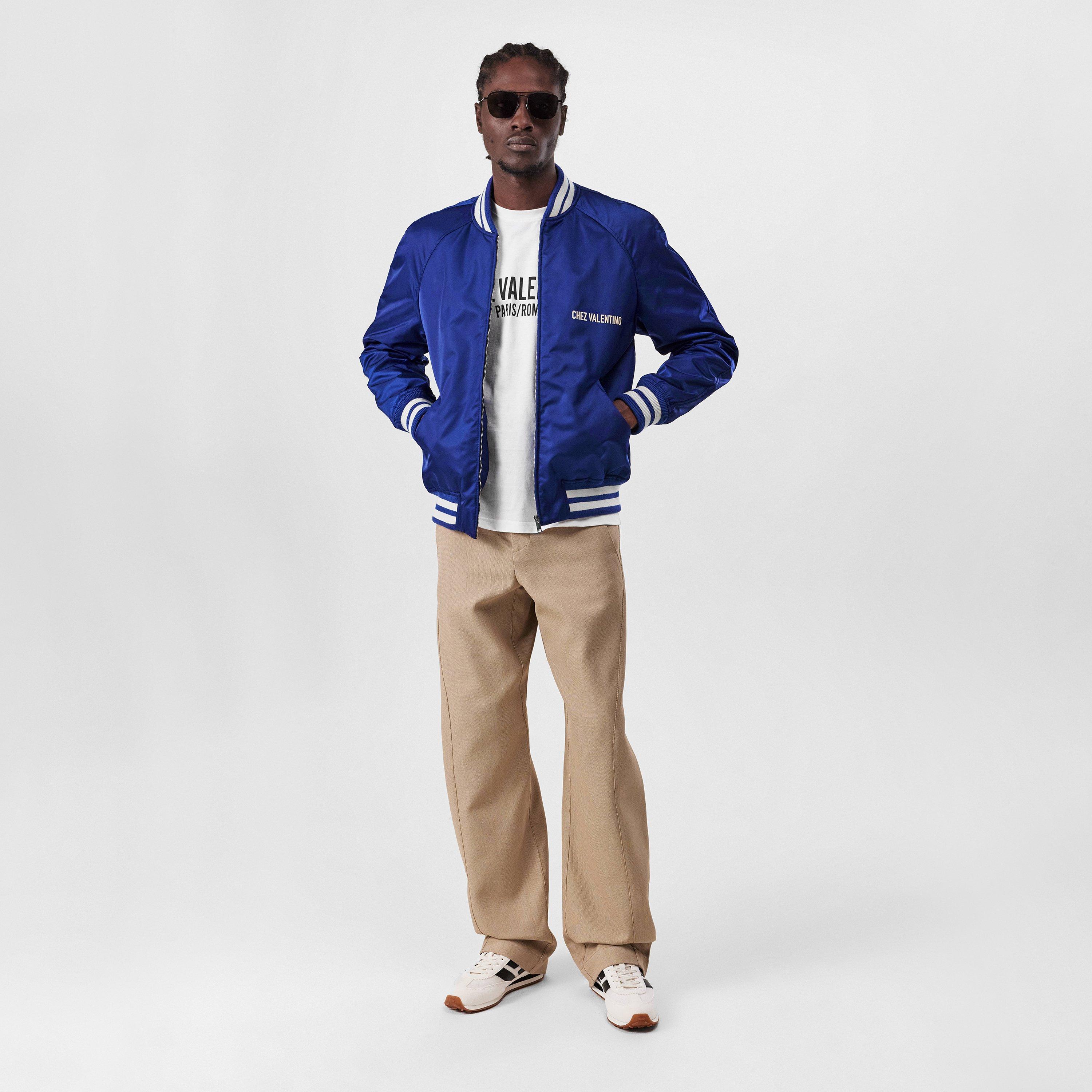 Blue/White - Valentino - Men's Printed Long Sleeve Full Zip Varsity Jacket - 4