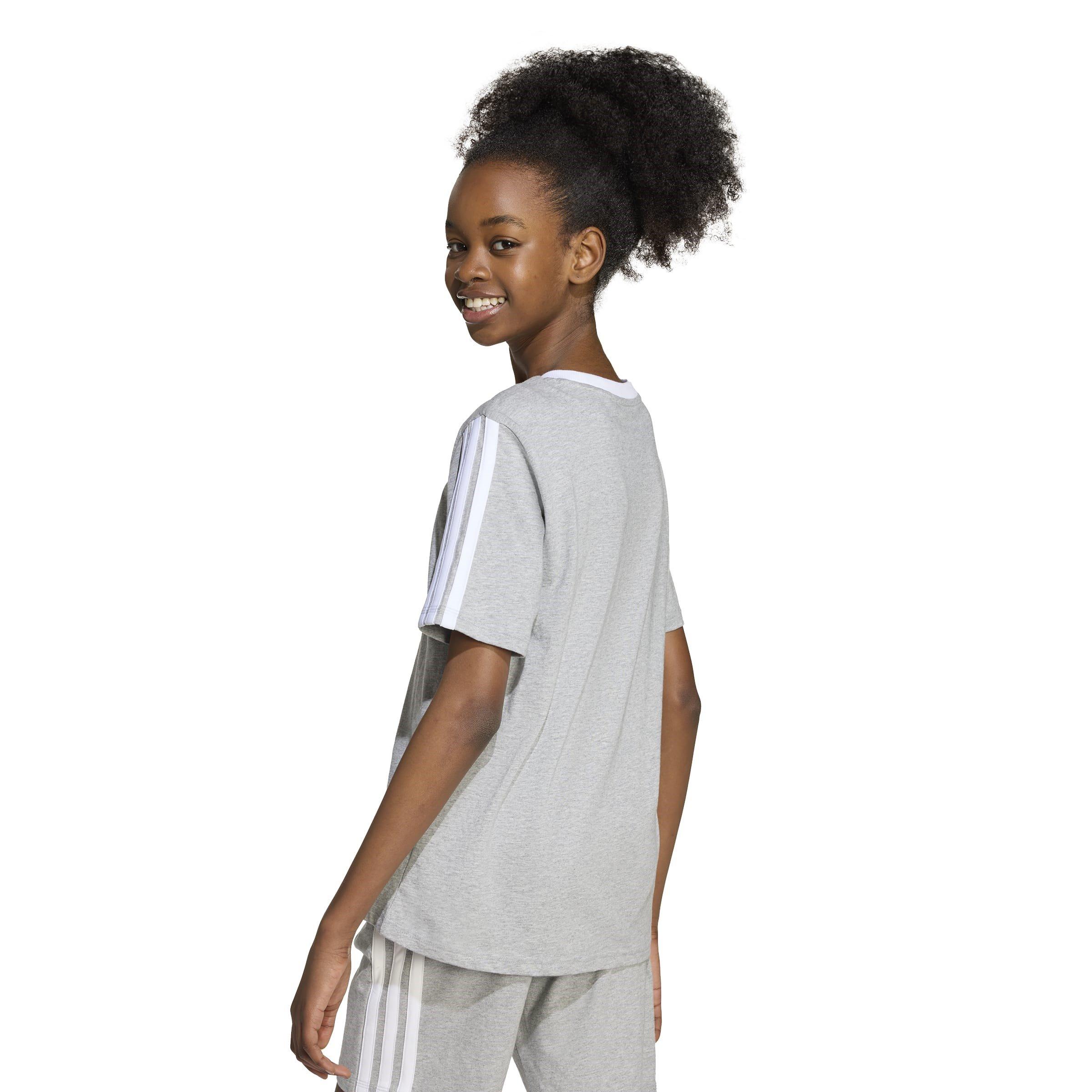 Grey/White - adidas - Essentials 3 Stripe T-Shirt Junior Girls - 4