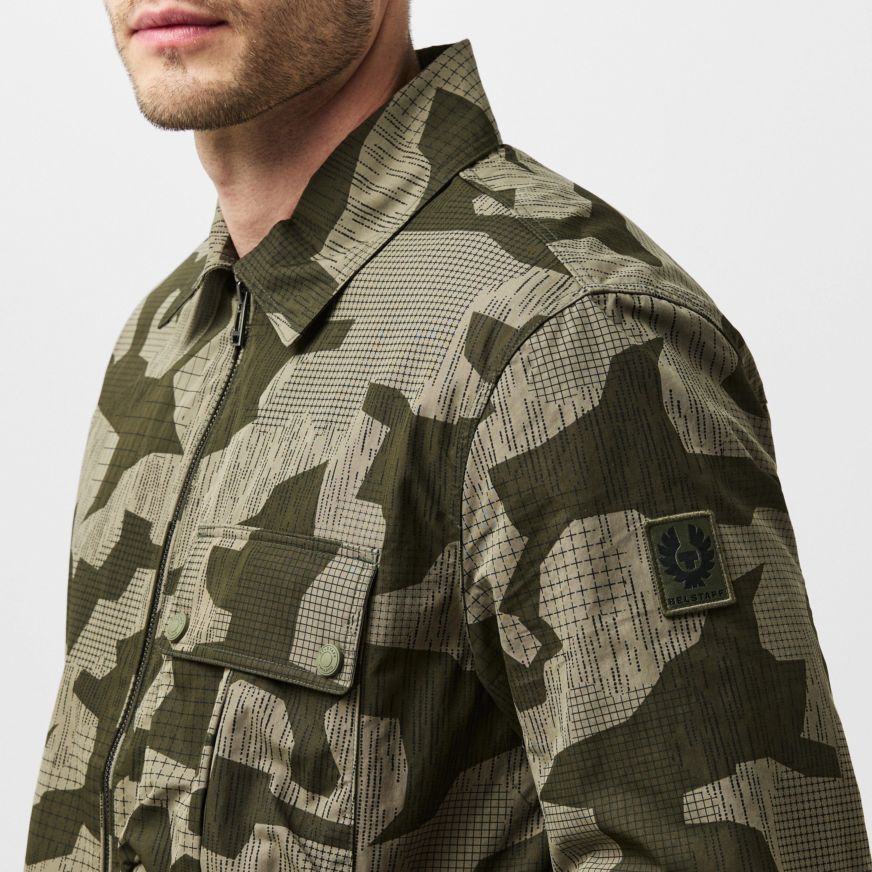 Surplus Green - Belstaff - Men's Drome Cotton Camo Print Long Sleeve Full Zip Overshirt - 5