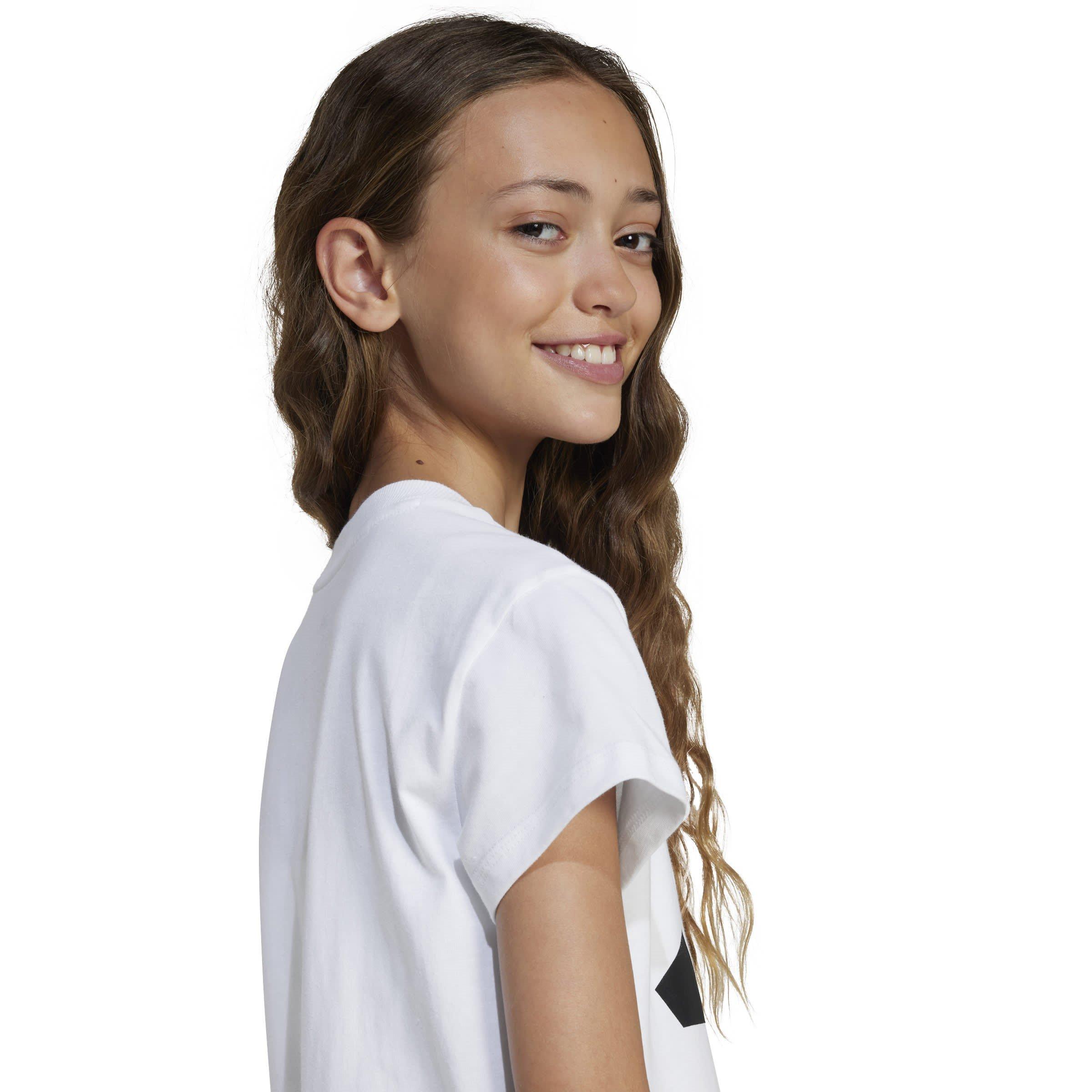 Wht/Blk BOS - adidas - Girls Essentials Linear T-Shirt - 6