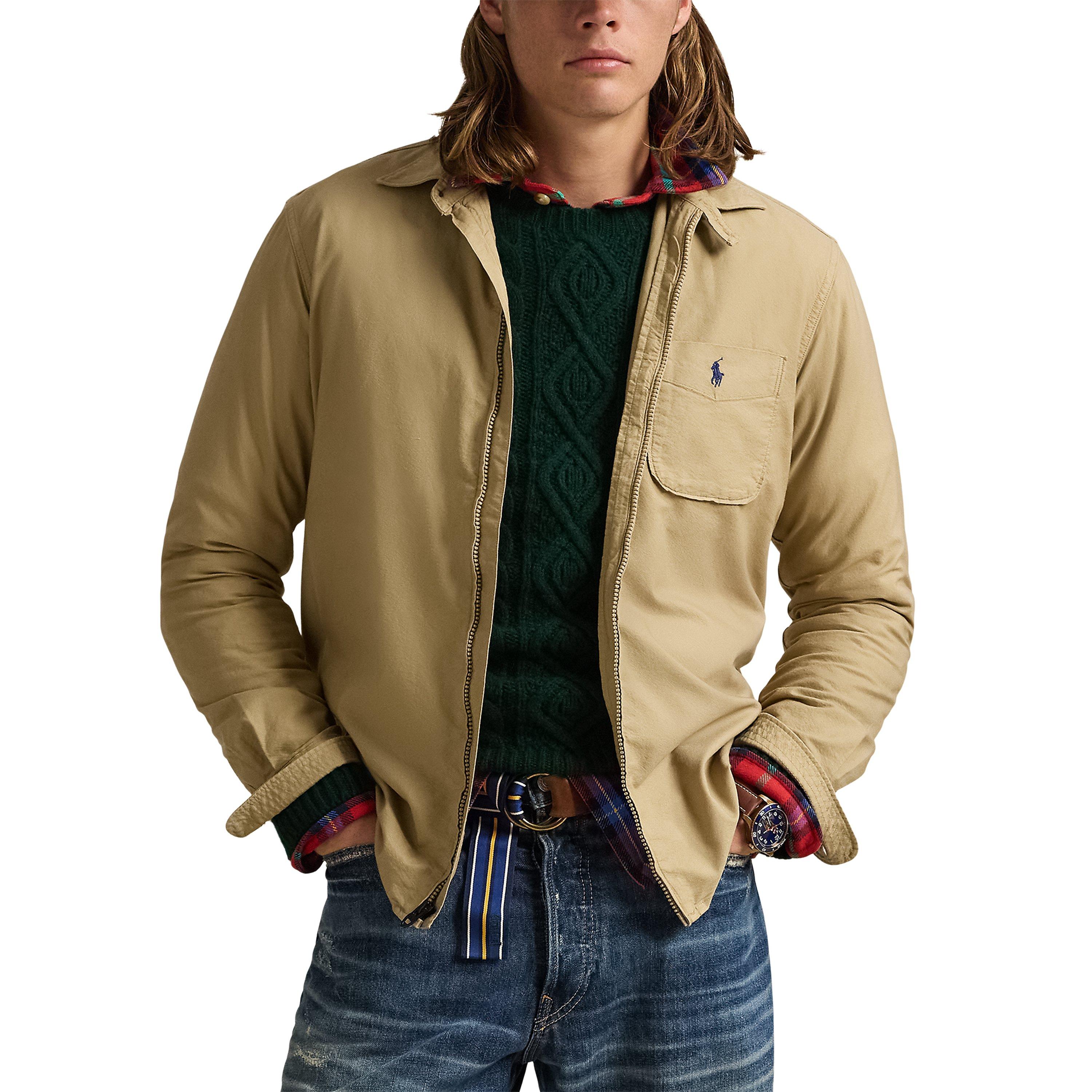 Surrey Tan - Polo Ralph Lauren - Men's Garment Dye Cotton Long Sleeve Full Zip Overshirt - 3