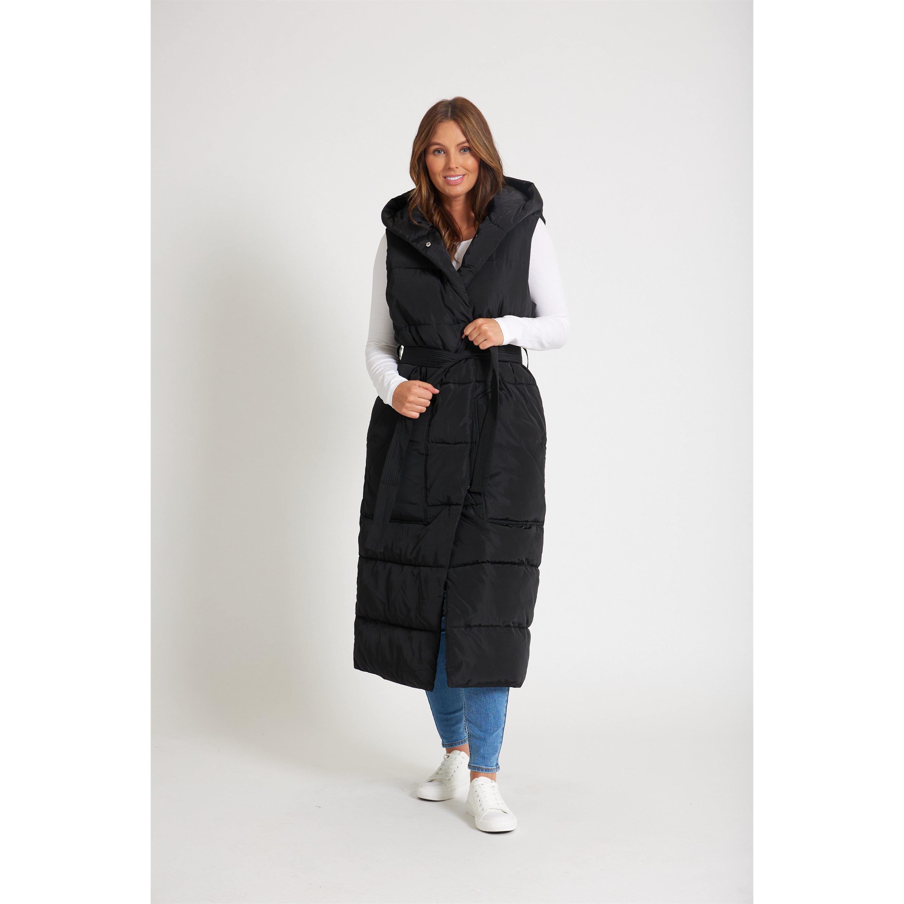 Be You Women's  Longline Belted Padded Hooded Gilet