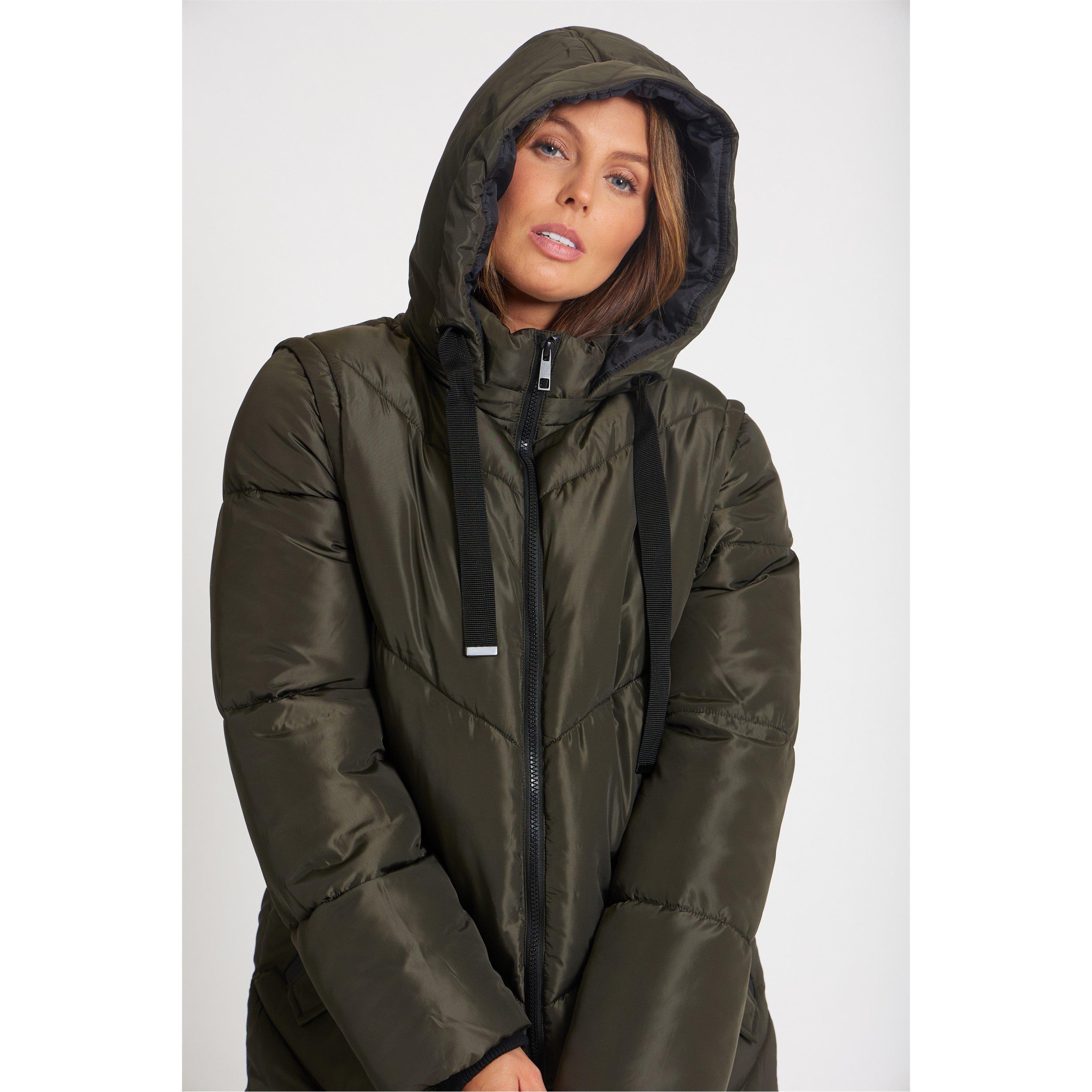 Khaki - Be You - Women's Multiway Padded Hooded Mid-Length Gilet - 2