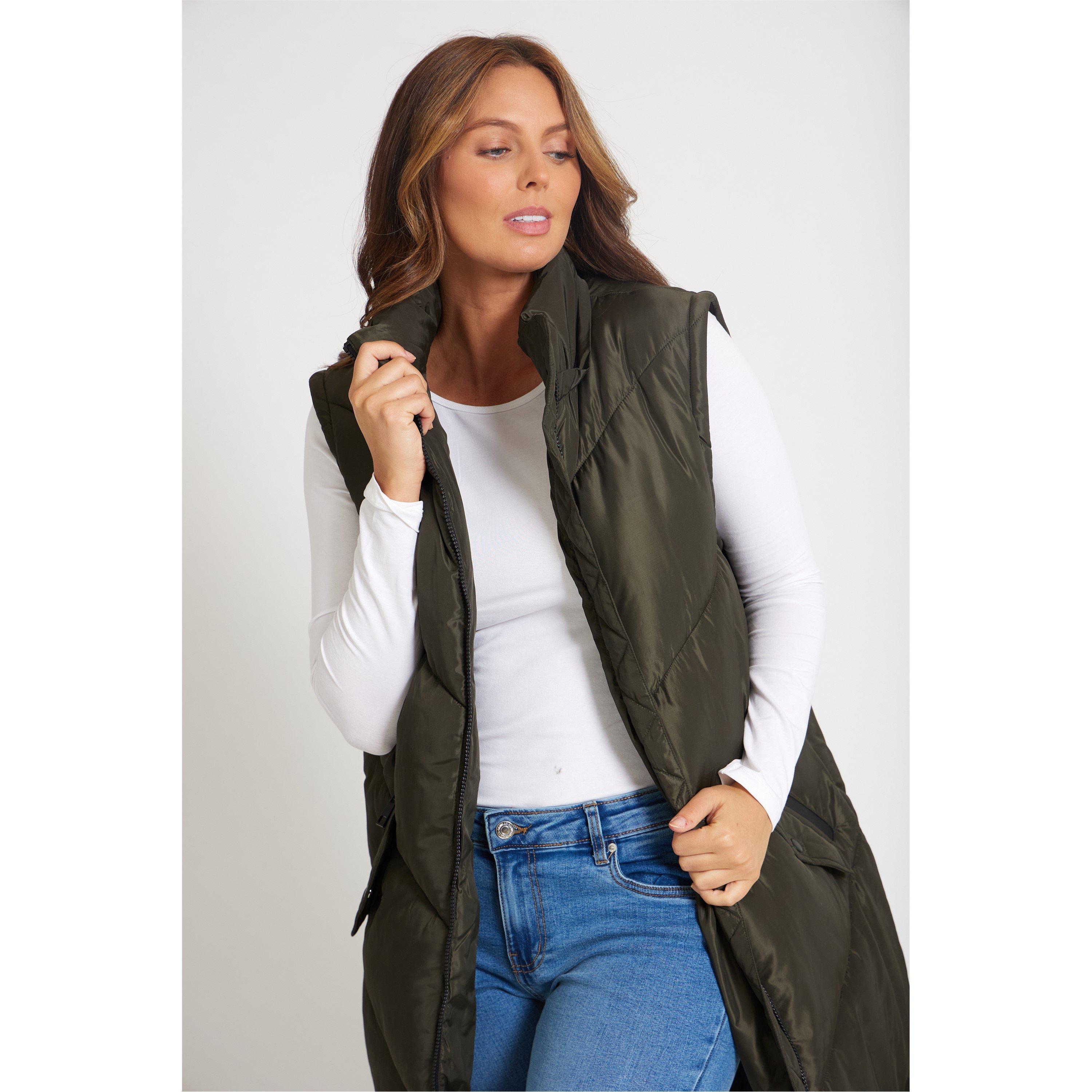 Khaki - Be You - Women's Multiway Padded Hooded Mid-Length Gilet - 8