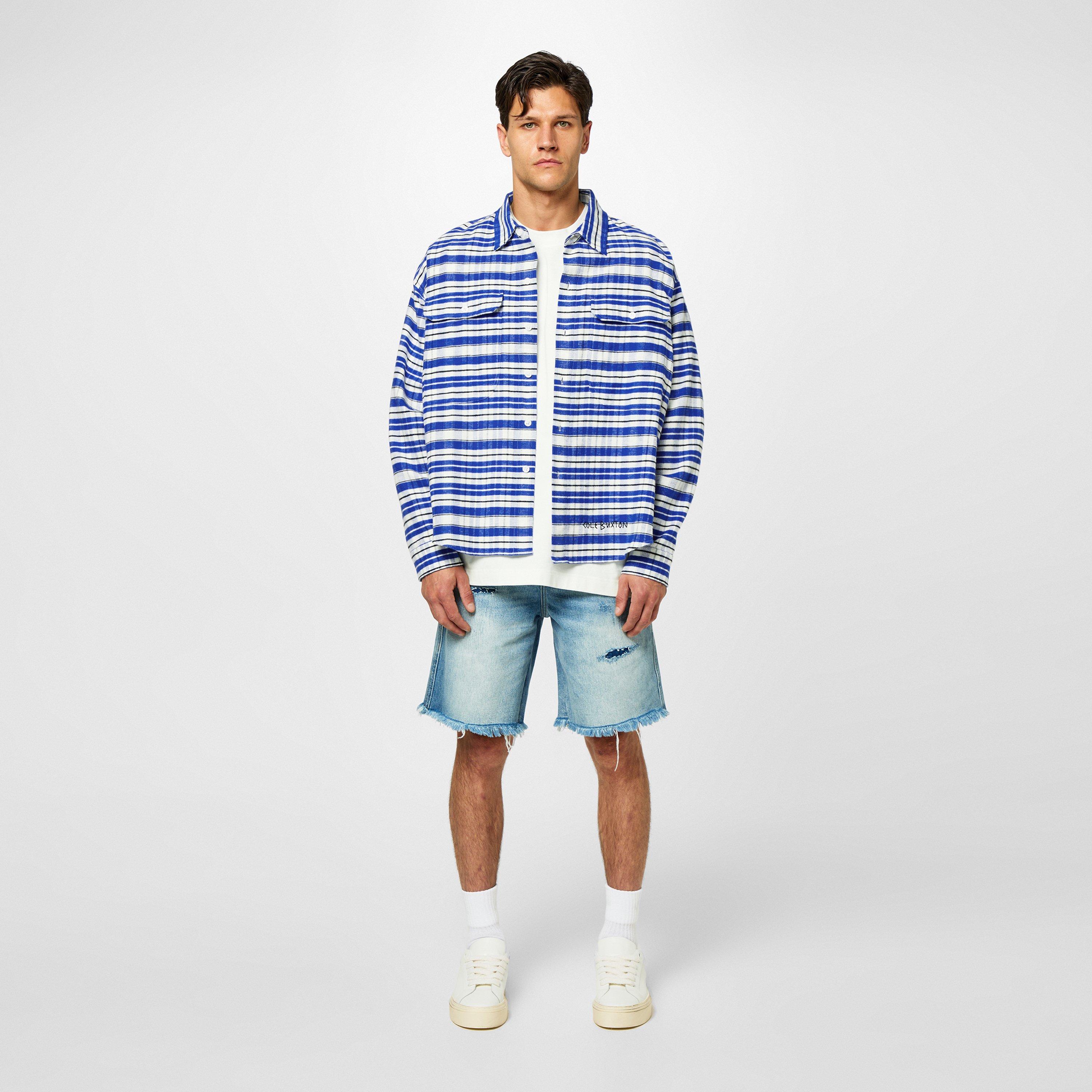 Blue/Blk/White - Cole Buxton - Embroidered Flannel Shirt - 4