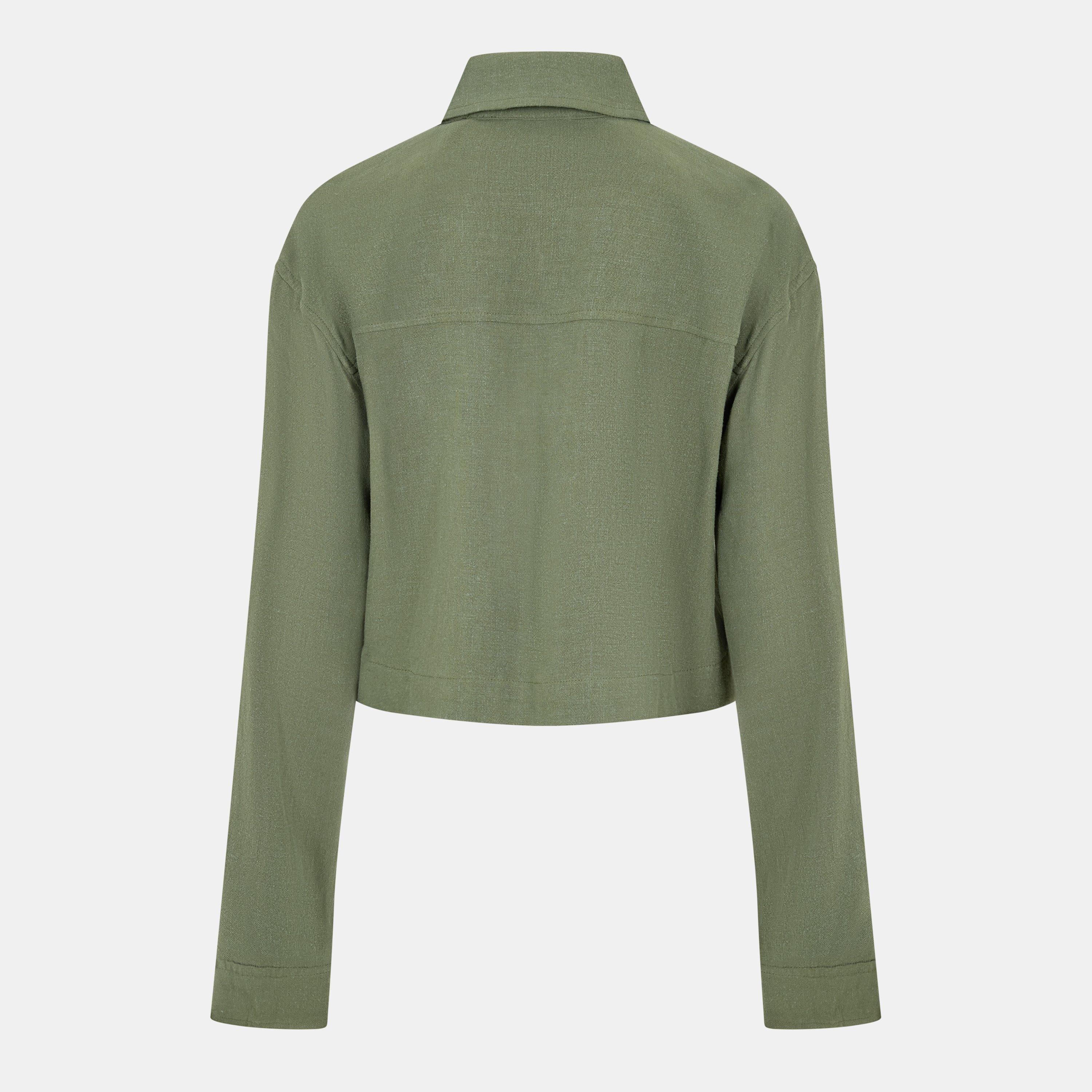 Kaki - Jack Wills - Cropped Linen-Blend Long Sleeve Overshirt - 2