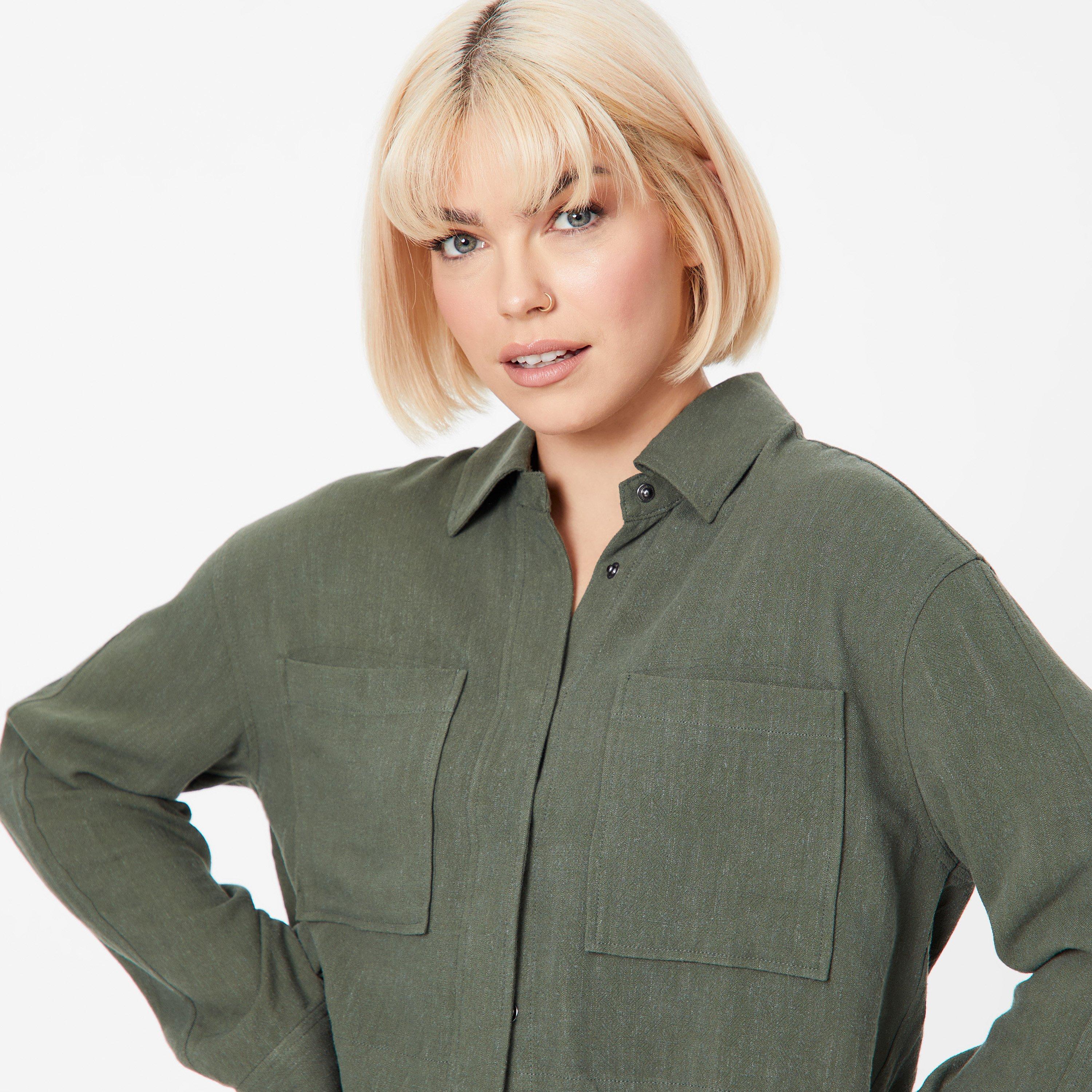 Kaki - Jack Wills - Cropped Linen-Blend Long Sleeve Overshirt - 3