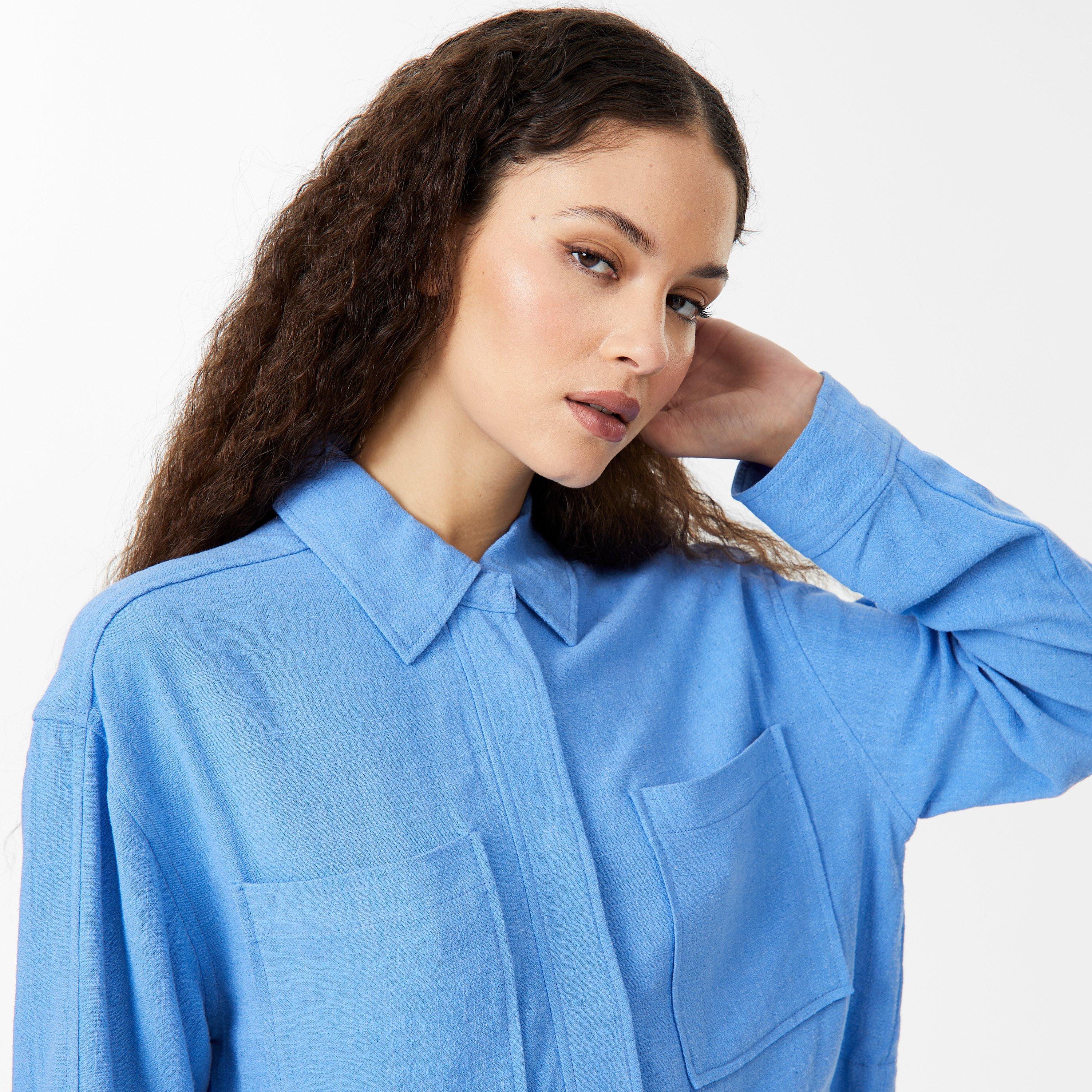 Ultra Marine - Jack Wills - Women's Cropped Linen-Blend Long Sleeve Overshirt - 3