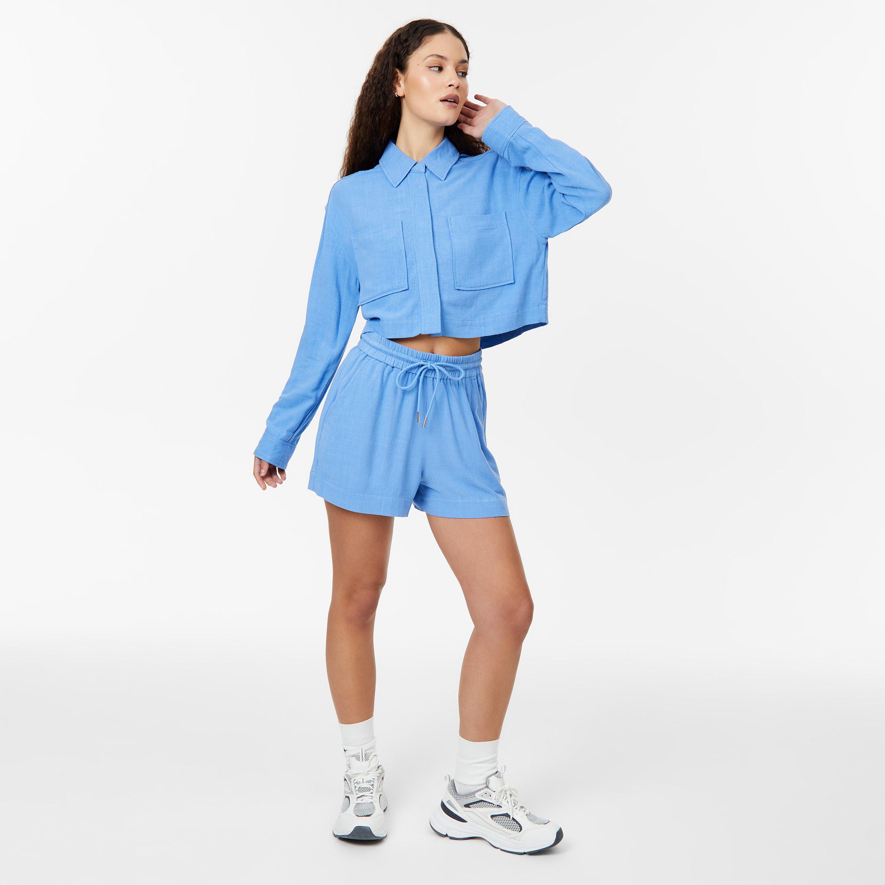 Ultra Marine - Jack Wills - Women's Cropped Linen-Blend Long Sleeve Overshirt - 4