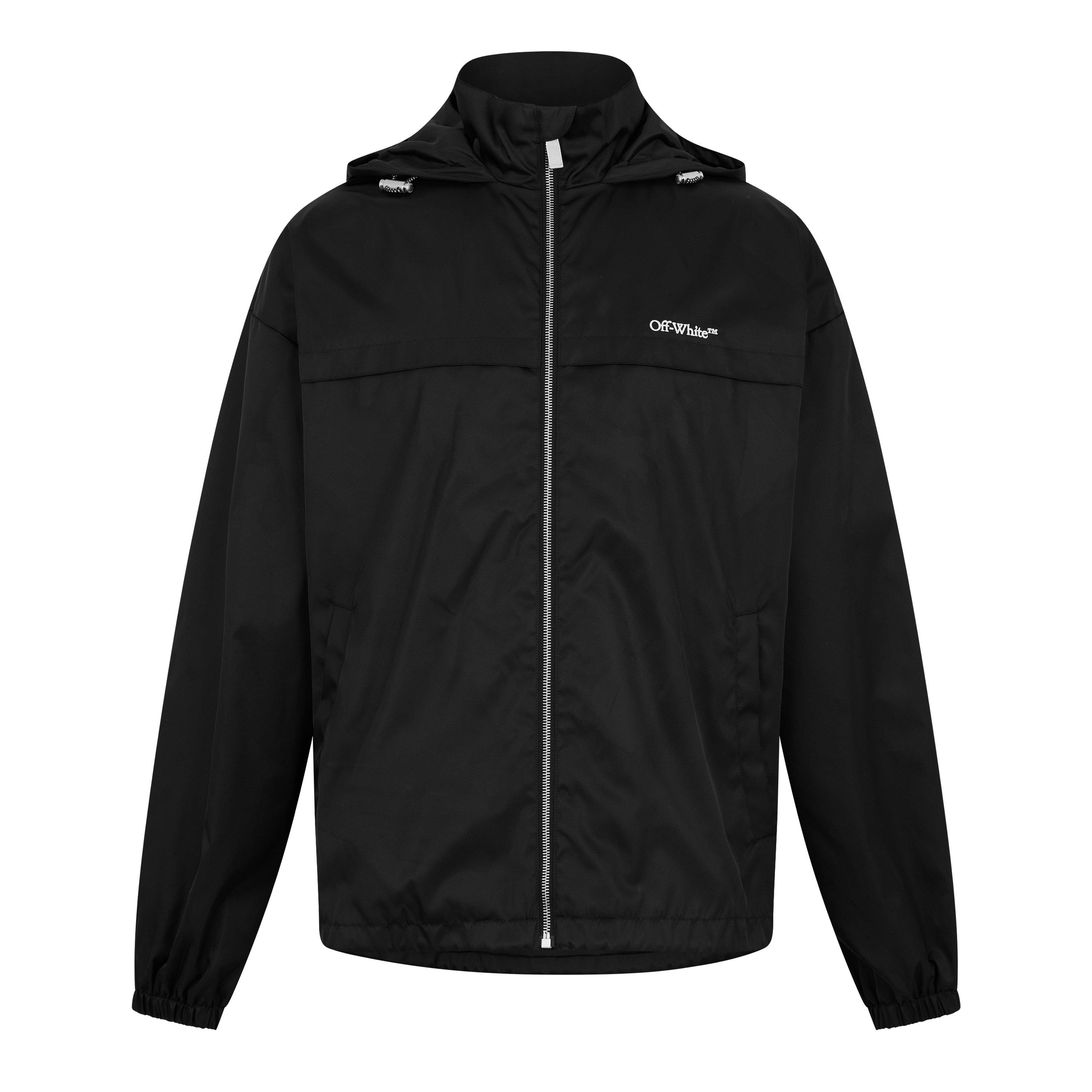 Black - Off White - Men's Bookish Embroidered Logo Long Sleeve Windbreaker - 1