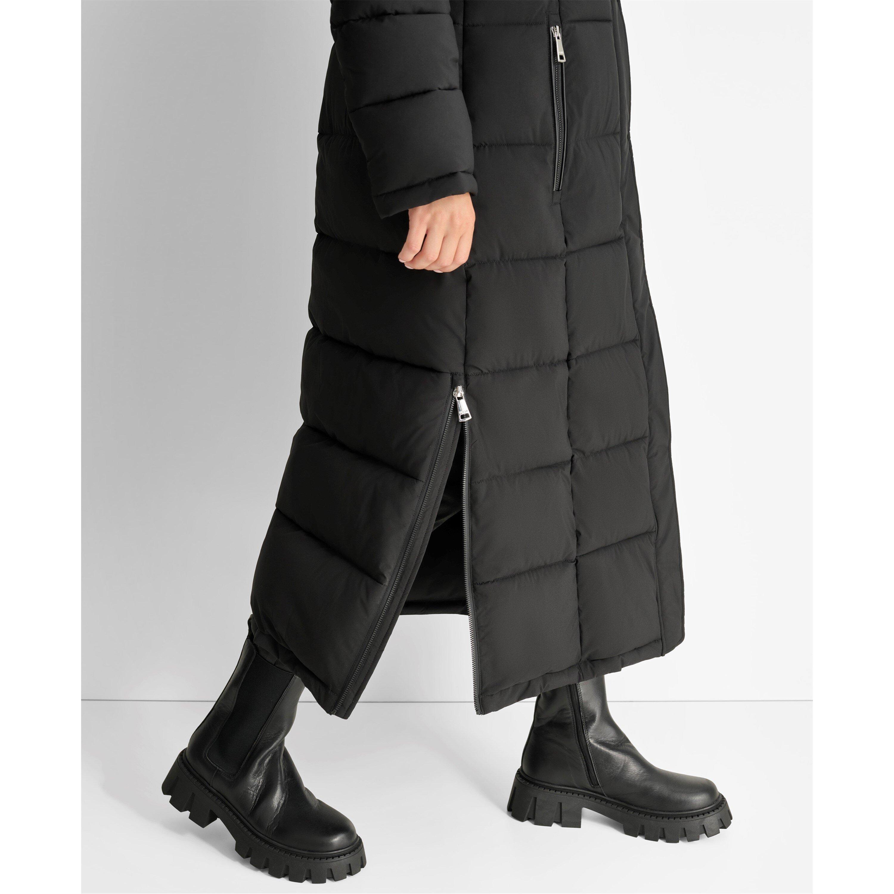 Black - DKNY - Women's Outerwear Fur Hood Long Puffer Jacket - 4