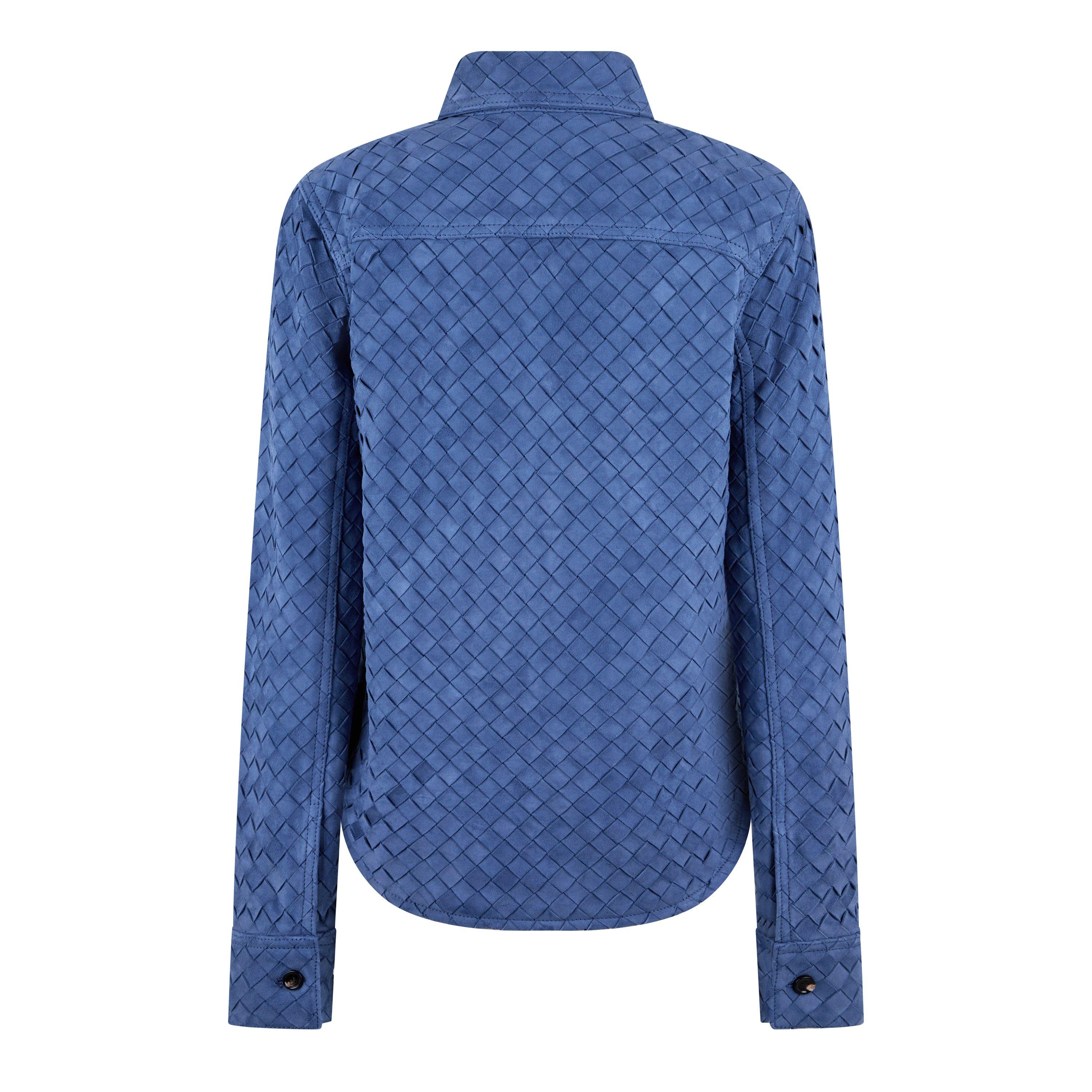 Mid Blue - Bottega Veneta - Women's Suede Intrecciato Long Sleeve Overshirt - 2