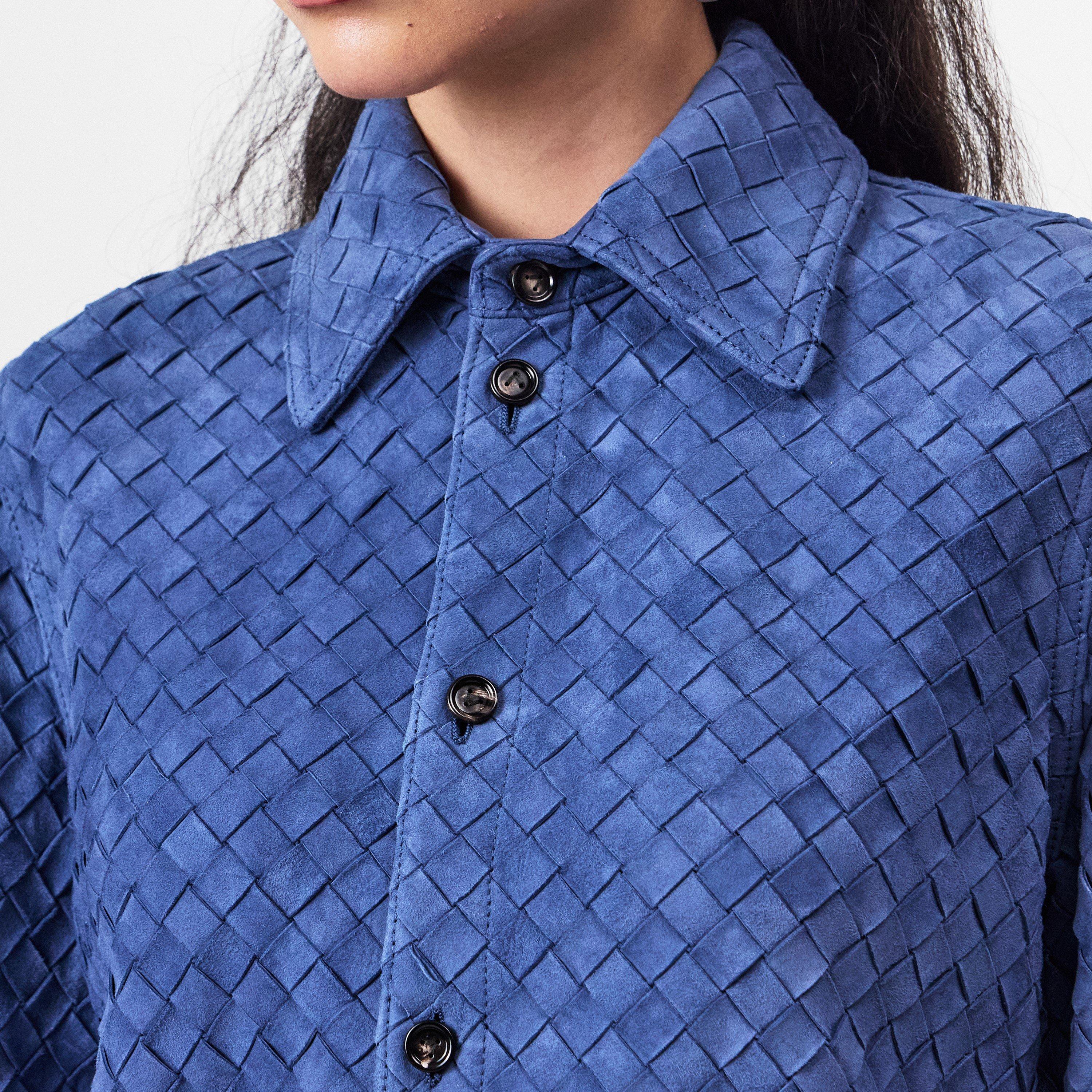 Mid Blue - Bottega Veneta - Women's Suede Intrecciato Long Sleeve Overshirt - 5