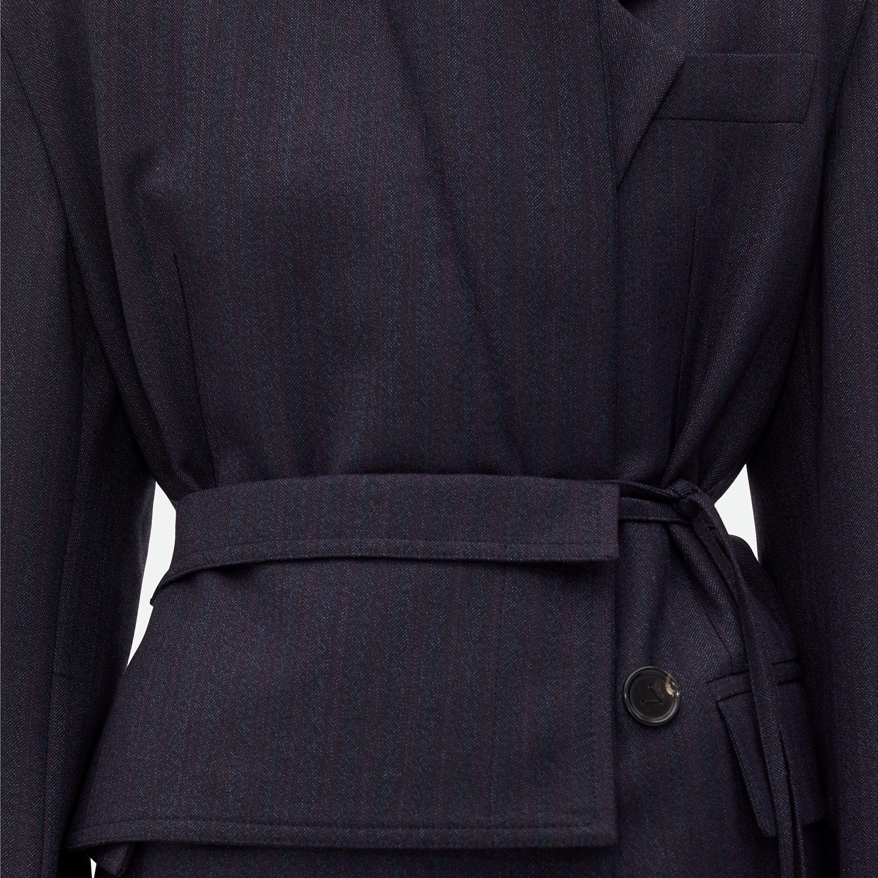 Black Blue - Bottega Veneta - Women's Striped Wool Belted Long Sleeve Double Breasted Blazer - 5
