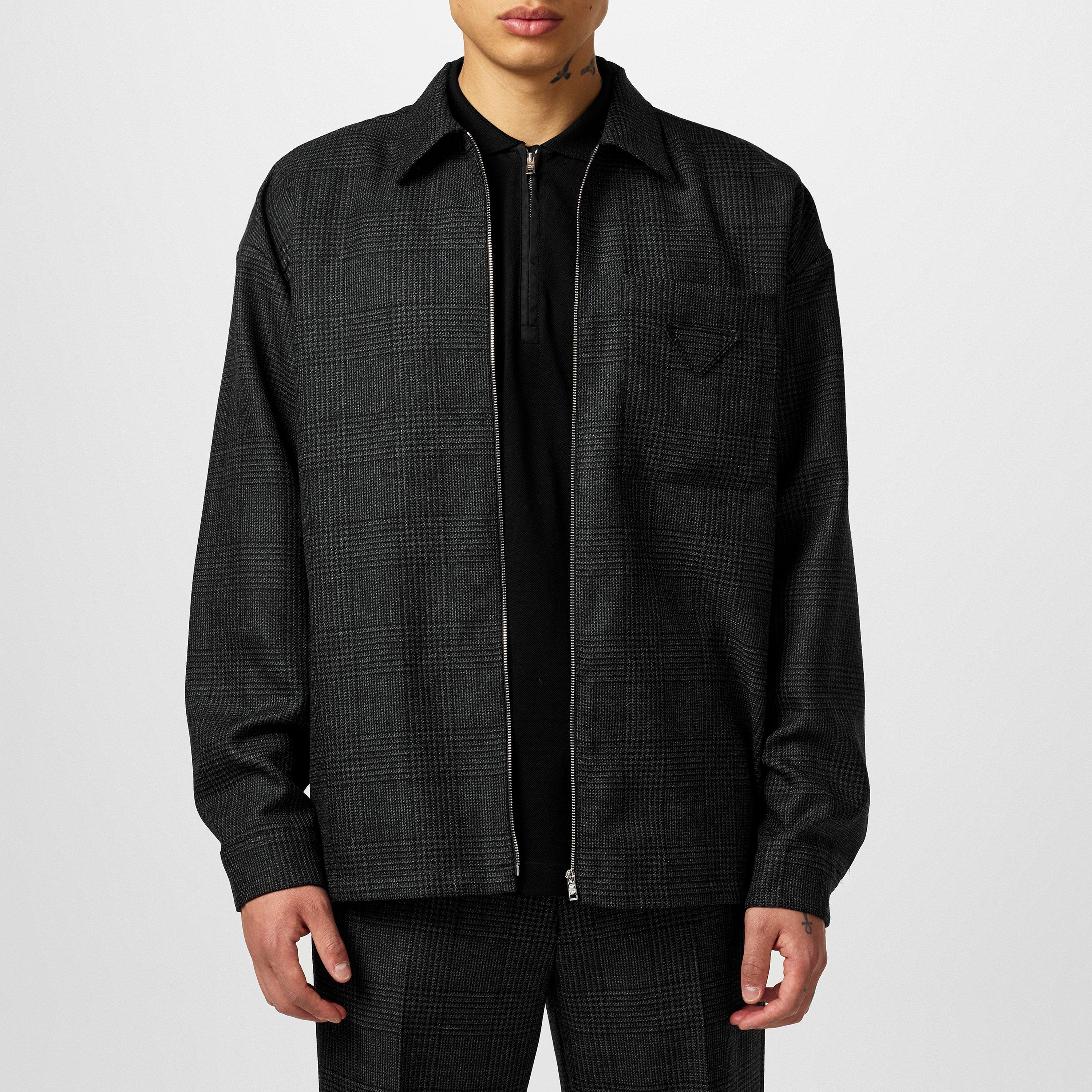 Antracite - Prada - Men's Check Wool Long Sleeve Overshirt - 3