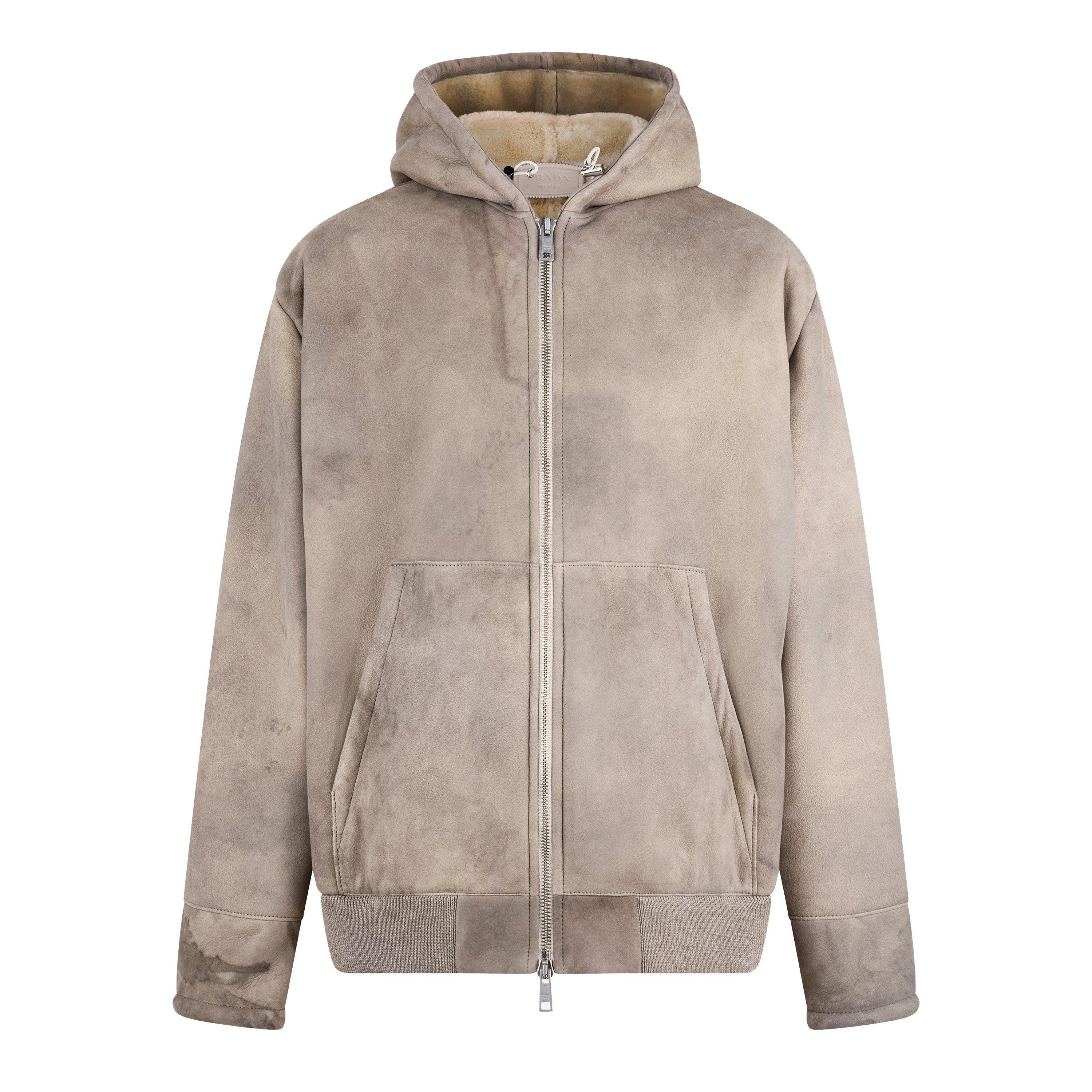 Pomice - Prada - Men's Caban Hooded Sheepskin Long Sleeve Leather Jacket - 1