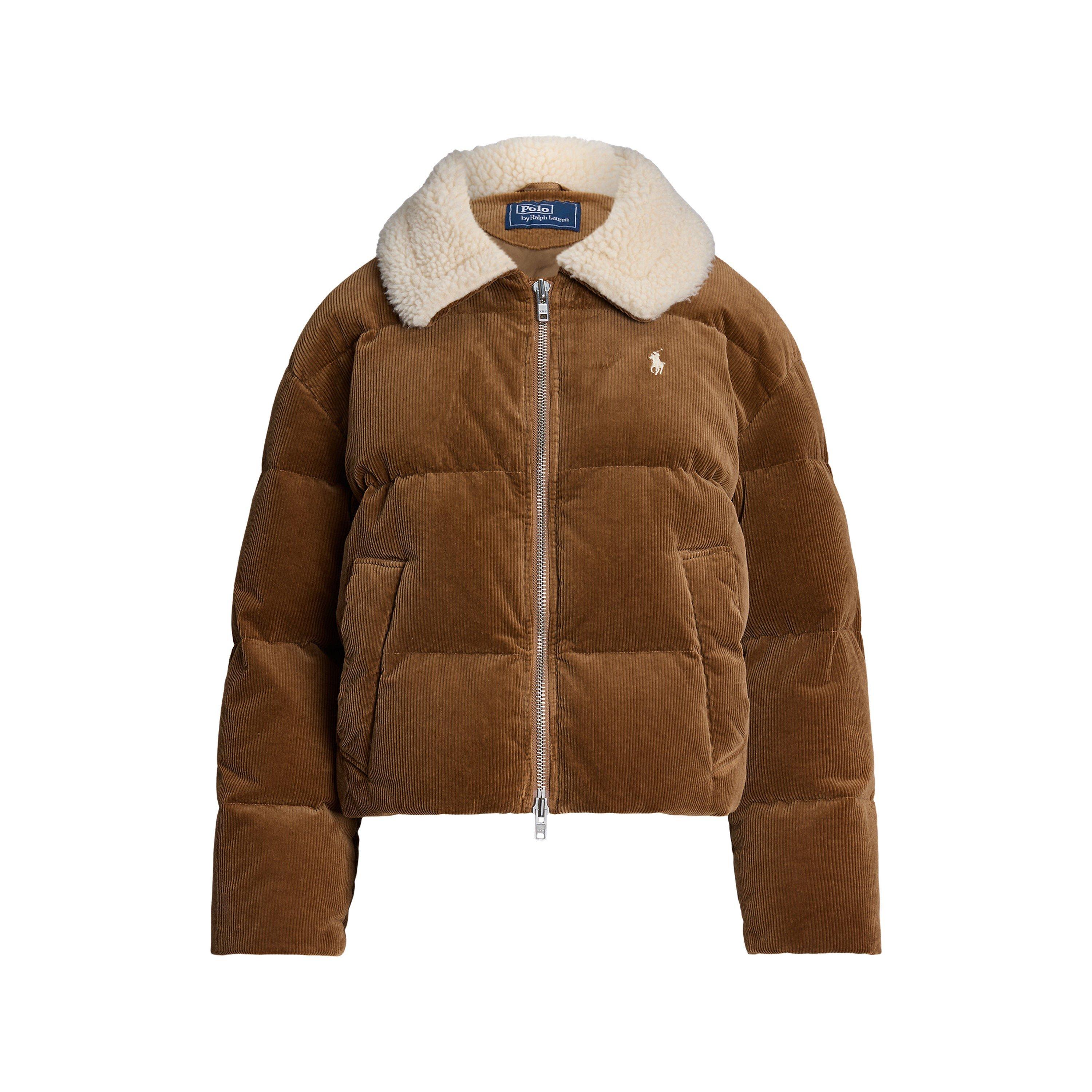 Camel - Polo Ralph Lauren - Women's Quilted Corduroy Down Long Sleeve Short Puffer Jacket - 1