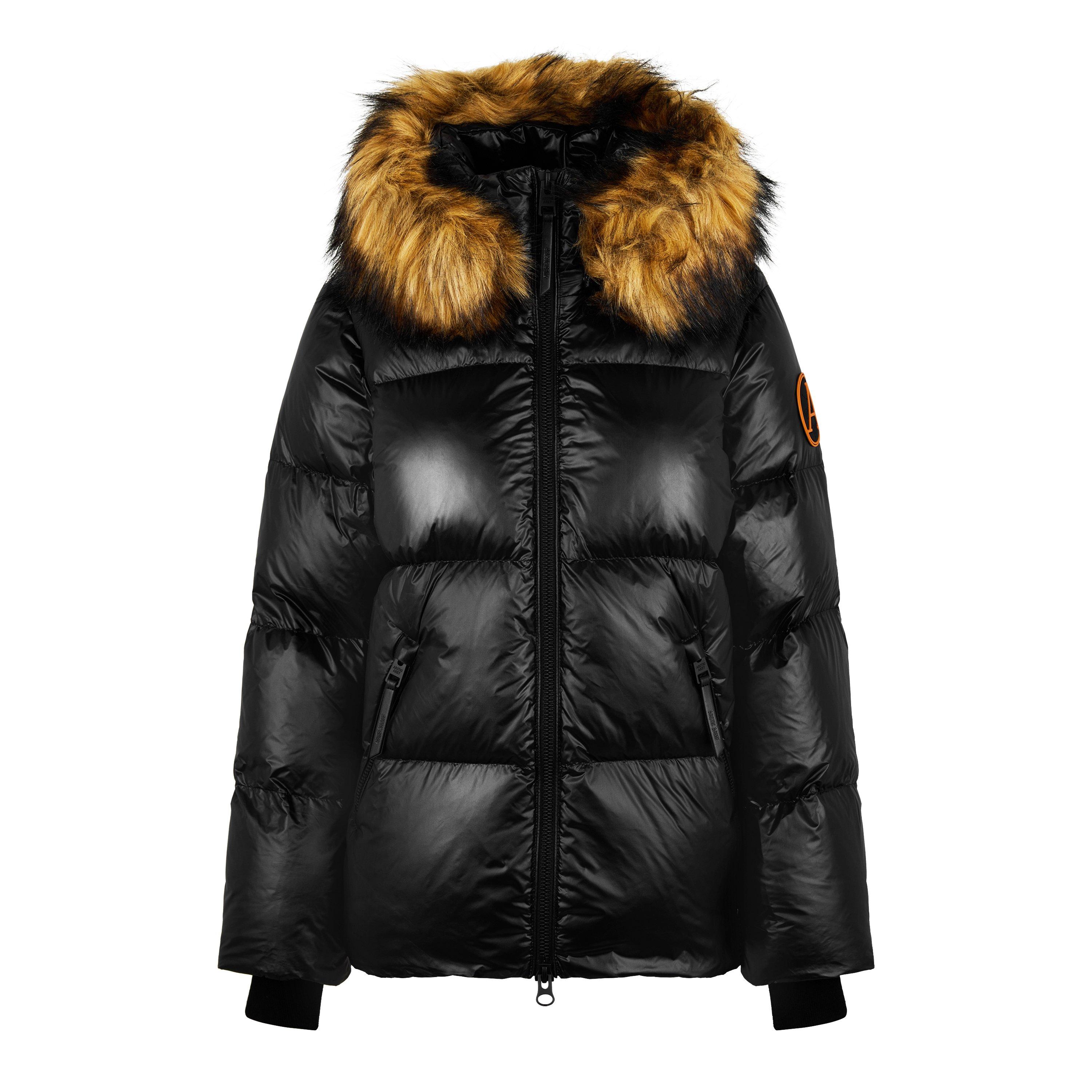 Sort - Arctic Army - Women's  Faux Fur Detachable Hood Long Sleeve Short Puffer Jacket - 5