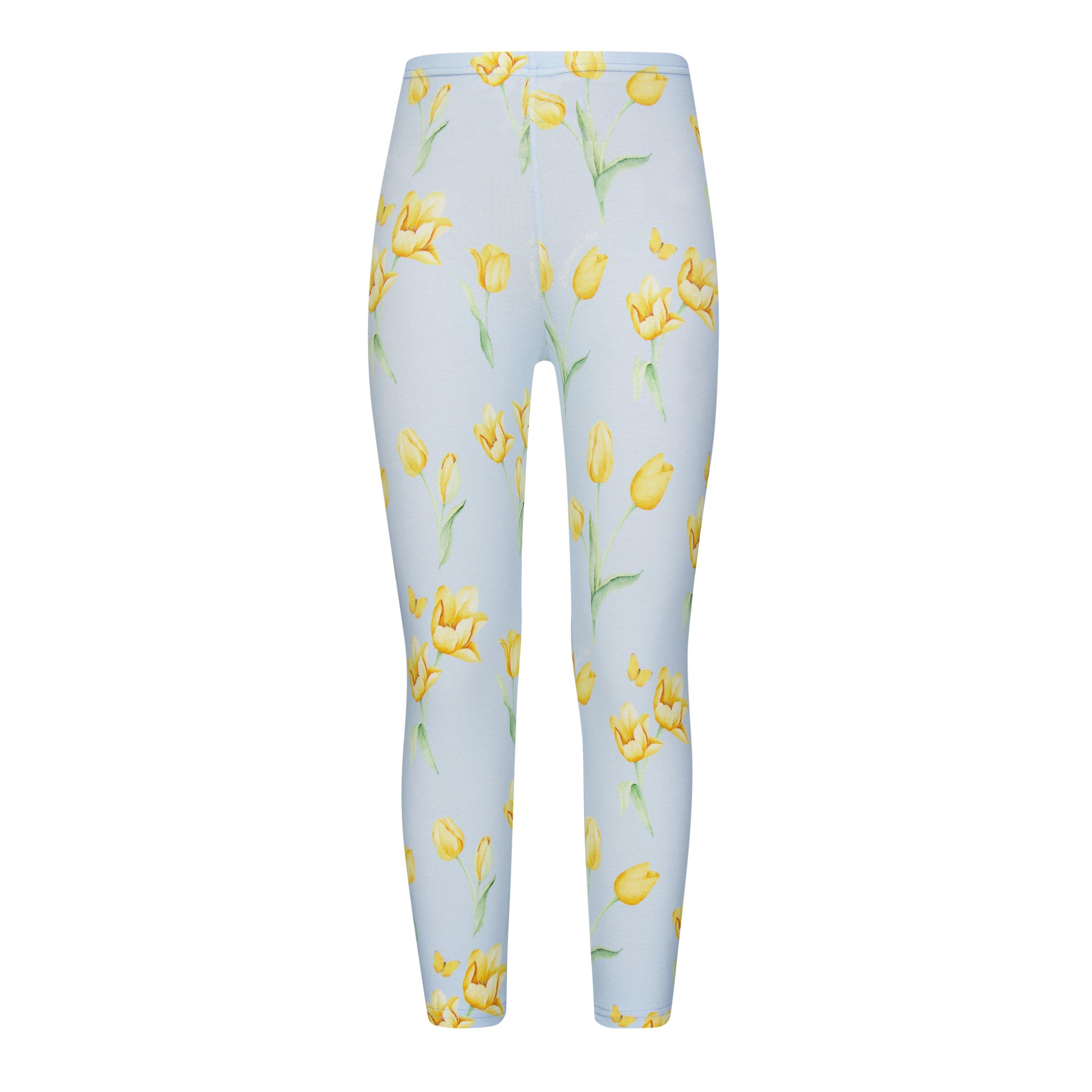 Light Blue - Balloon Chic - Kids' Yellow Floral Print Leggings - 1