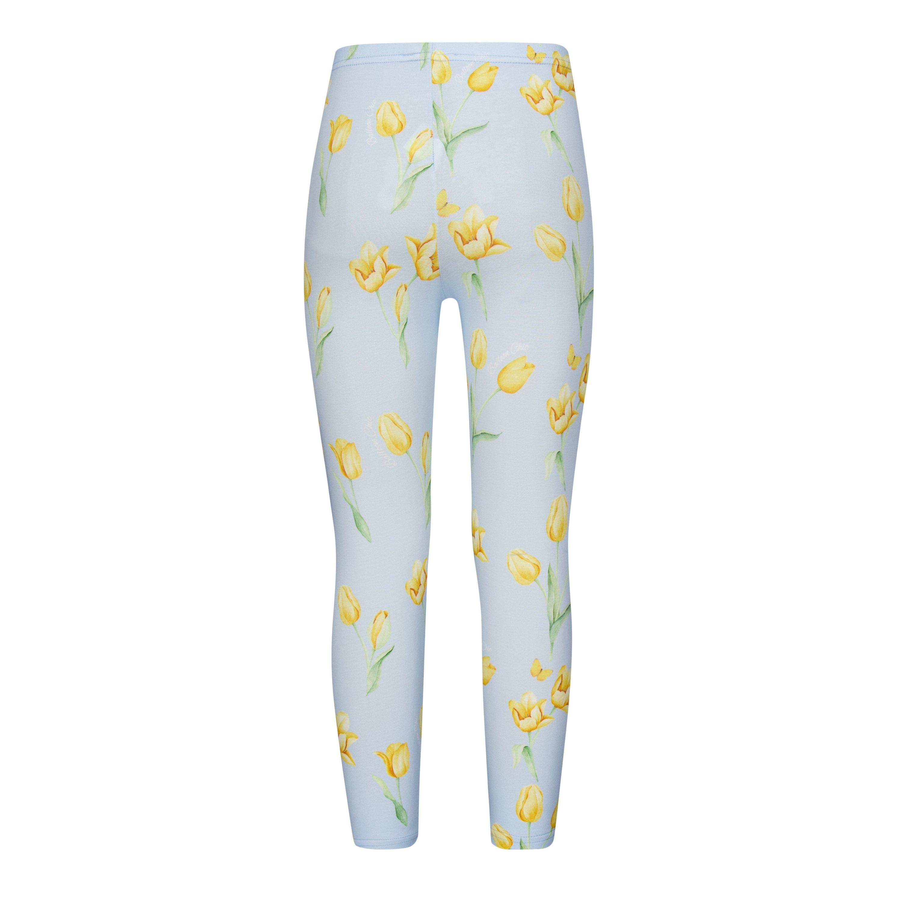 Light Blue - Balloon Chic - Kids' Yellow Floral Print Leggings - 2