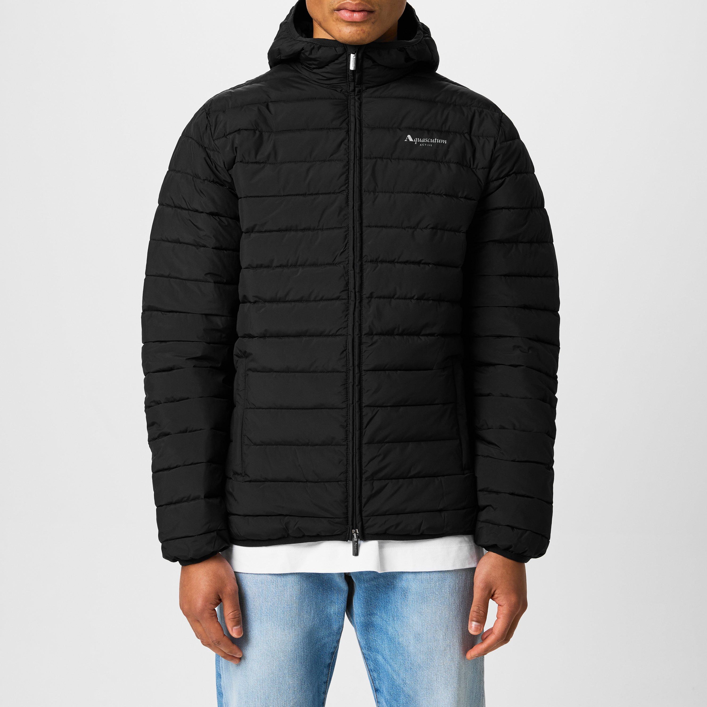 Black - Aquascutum - Men's RLG Active Hooded PrimaLoft 6 Pockets Long Sleeve Short Puffer Jacket - 3