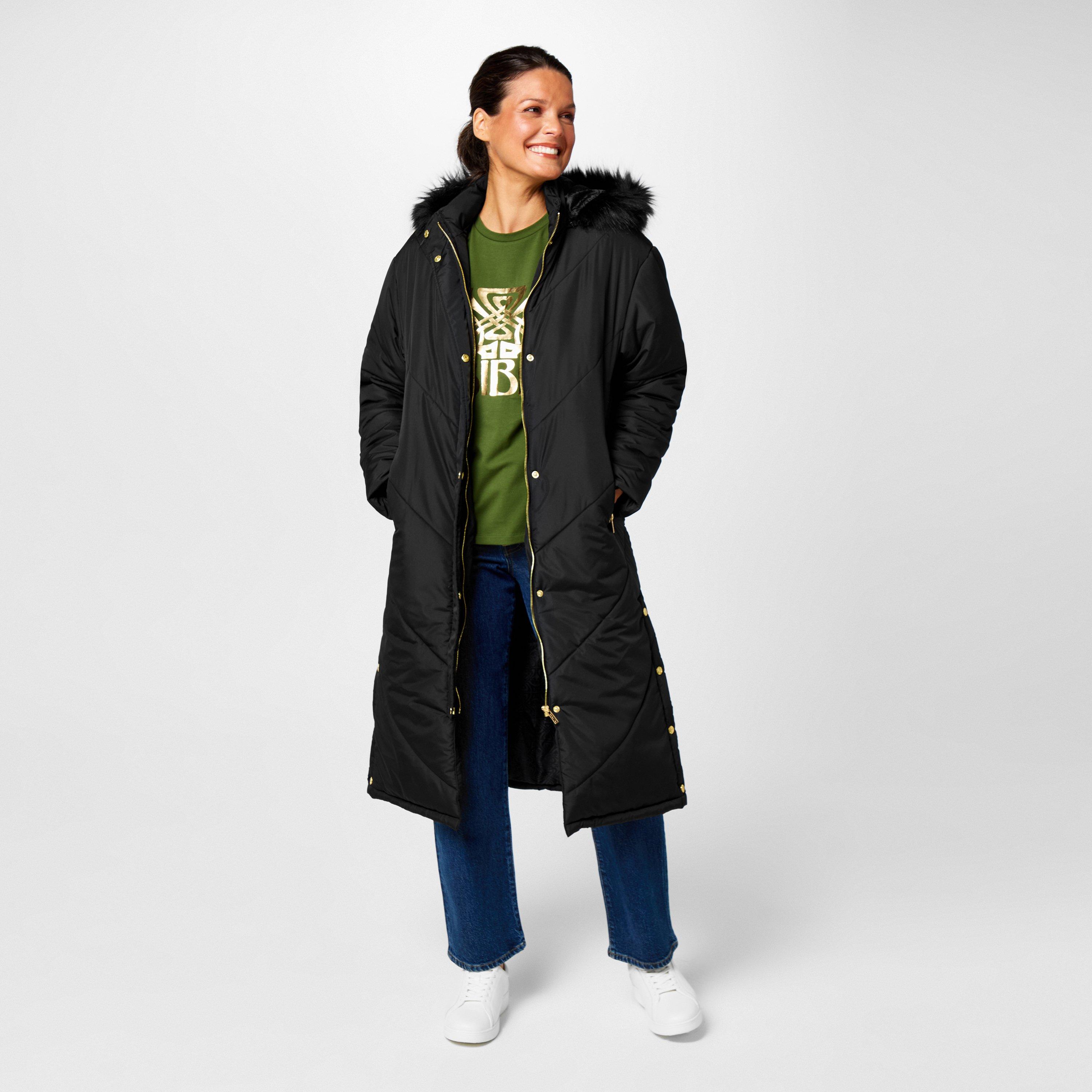 Negro - Biba - Women's Detachable Hood Quilted Long Puffer Jacket - 1