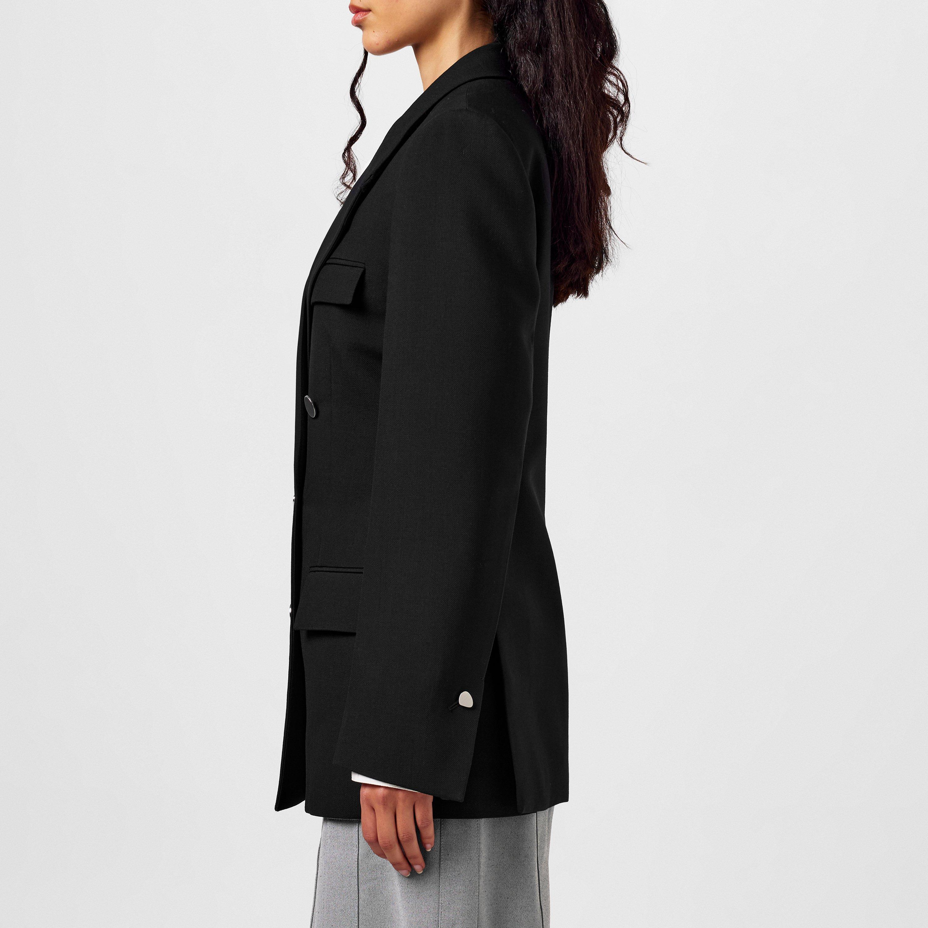 Black - Ferragamo - Women's Double Breasted Wool Long Sleeve Blazer - 2