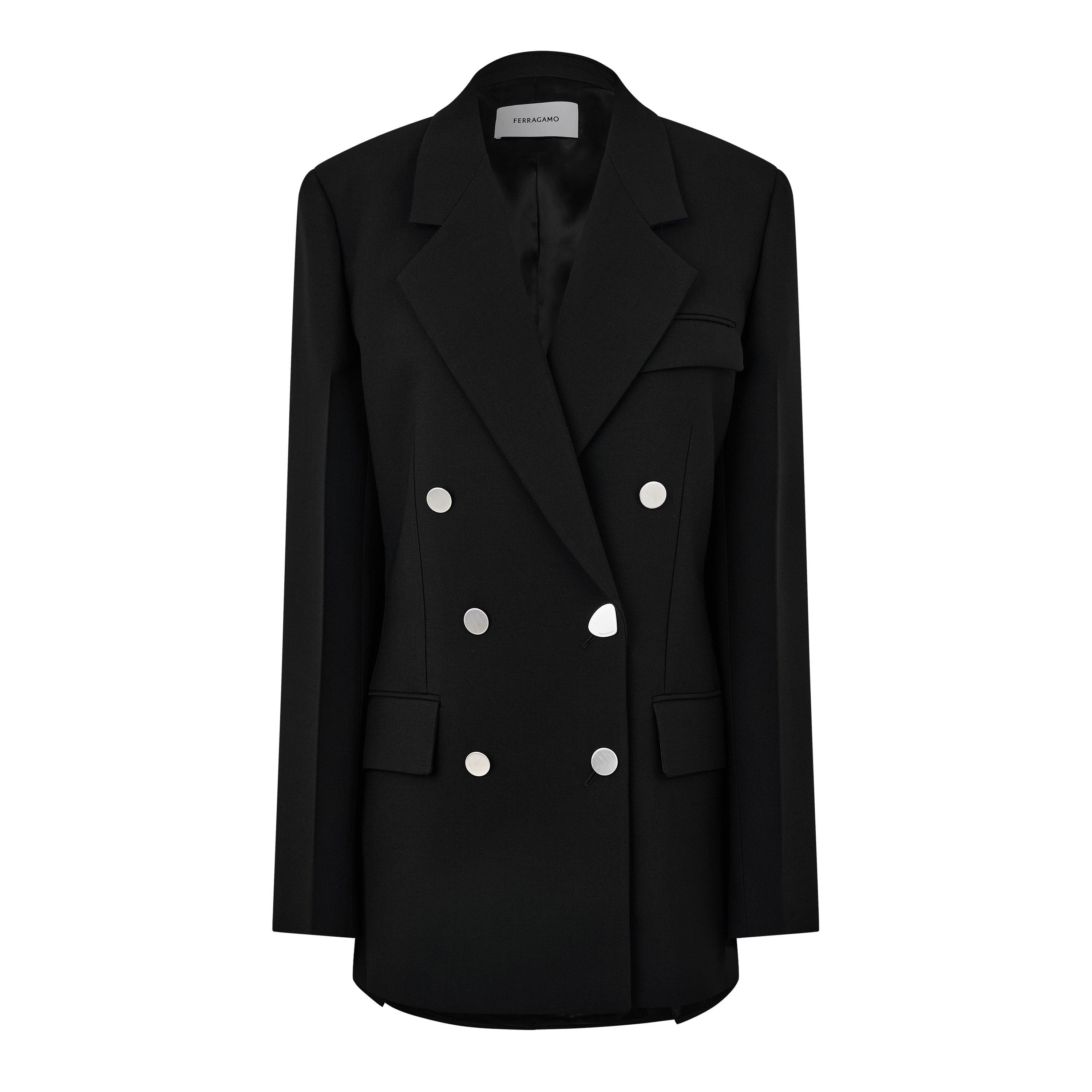 Black - Ferragamo - Women's Double Breasted Wool Long Sleeve Blazer - 5