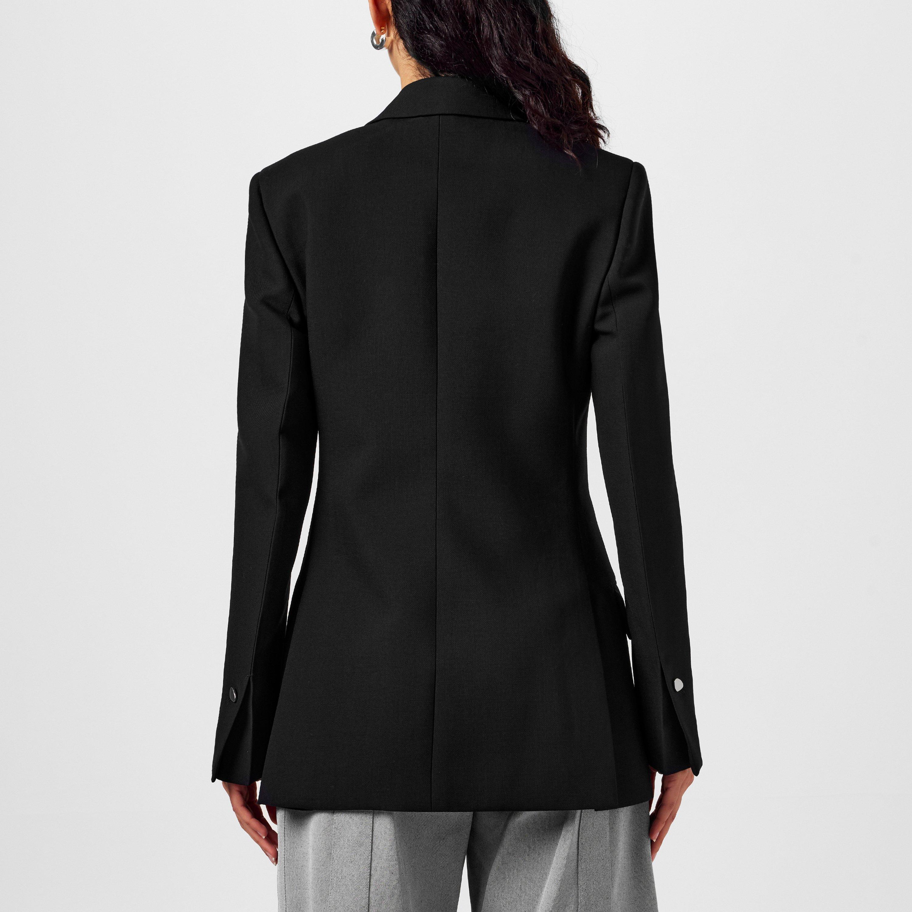 Black - Ferragamo - Women's Double Breasted Wool Long Sleeve Blazer - 3