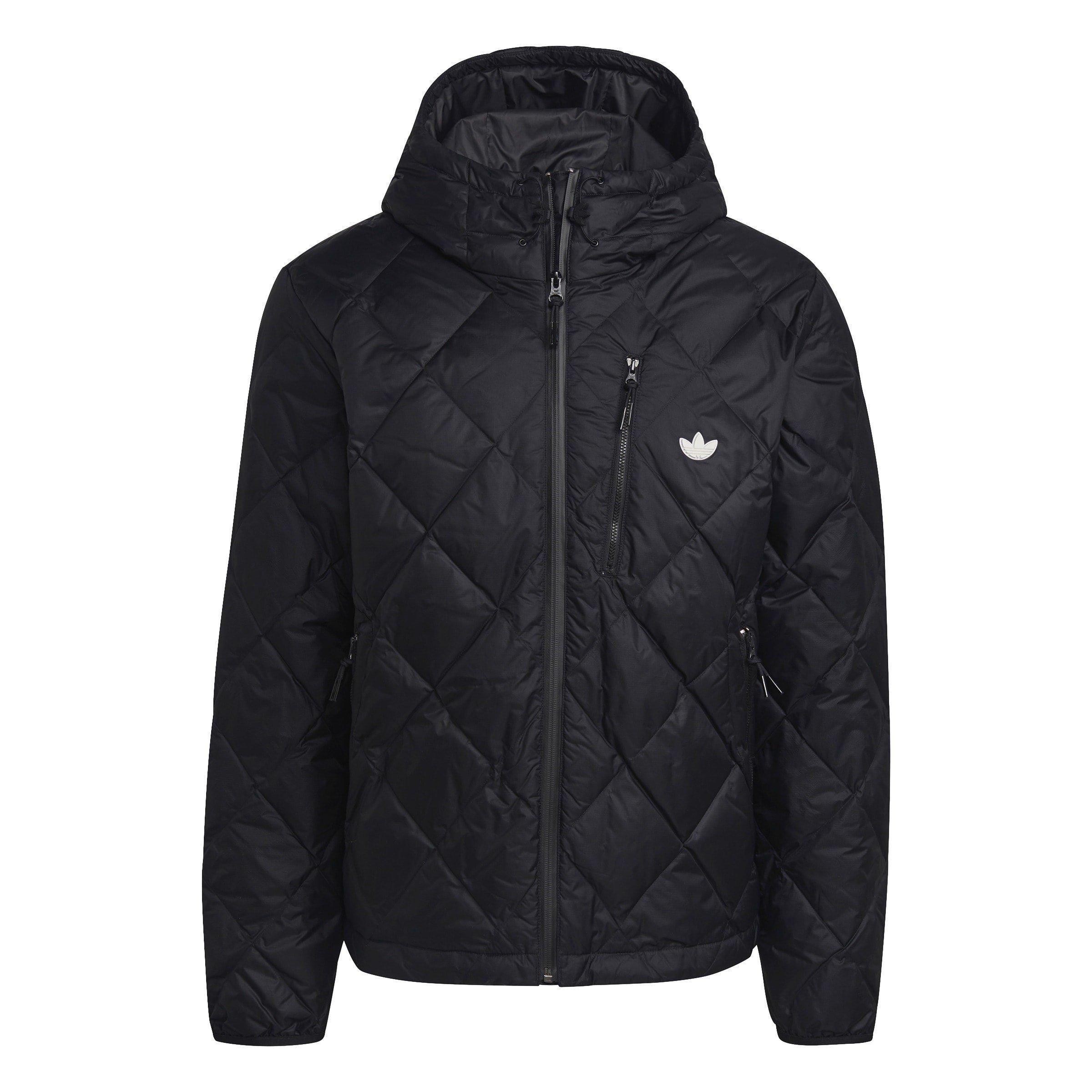 adidas Originals Men's Down Quilted Hooded Hip Length Puffer Jacket - Black - XS