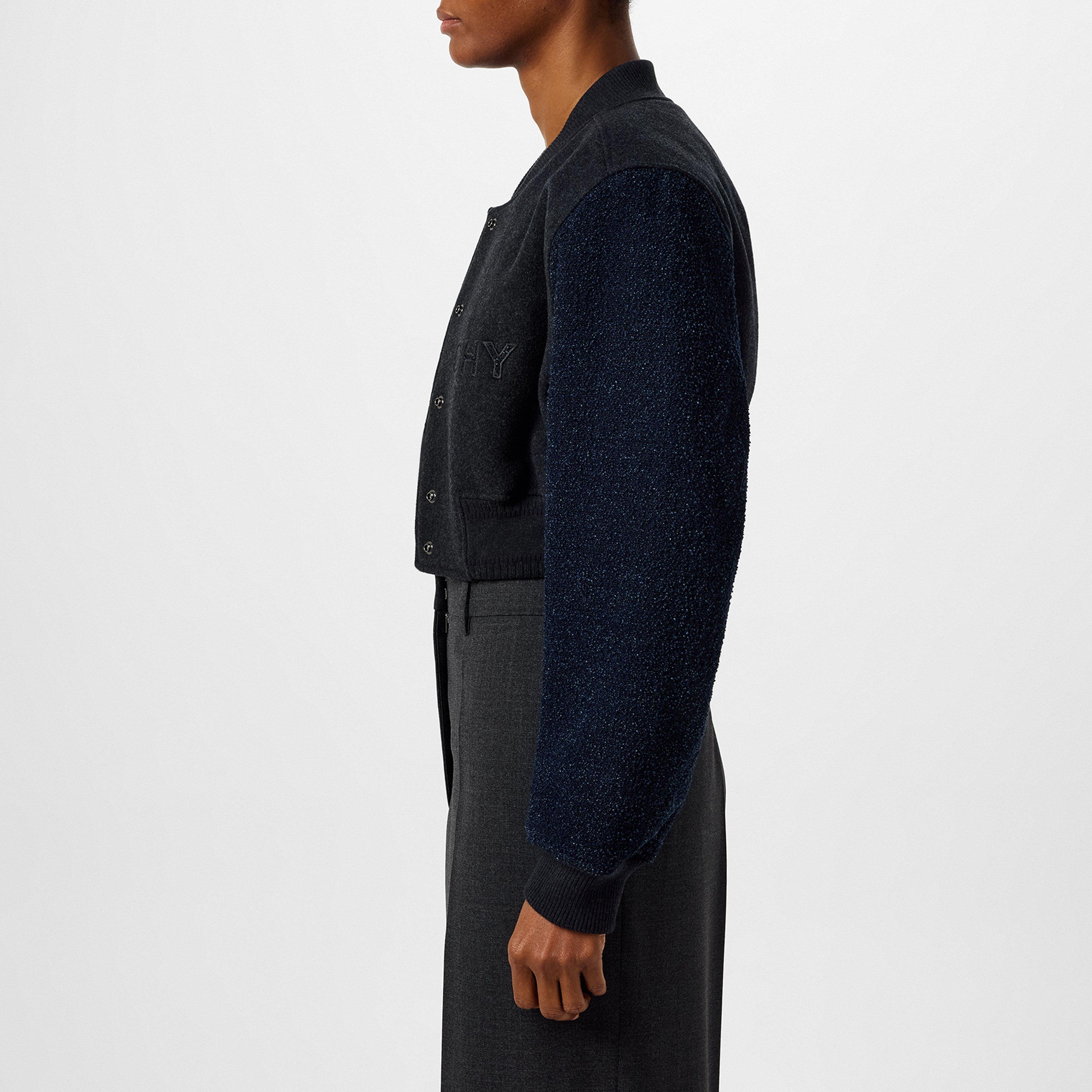 Charcoal - GIVENCHY - Women's Cropped Wool Long Sleeve Varsity Jacket - 2