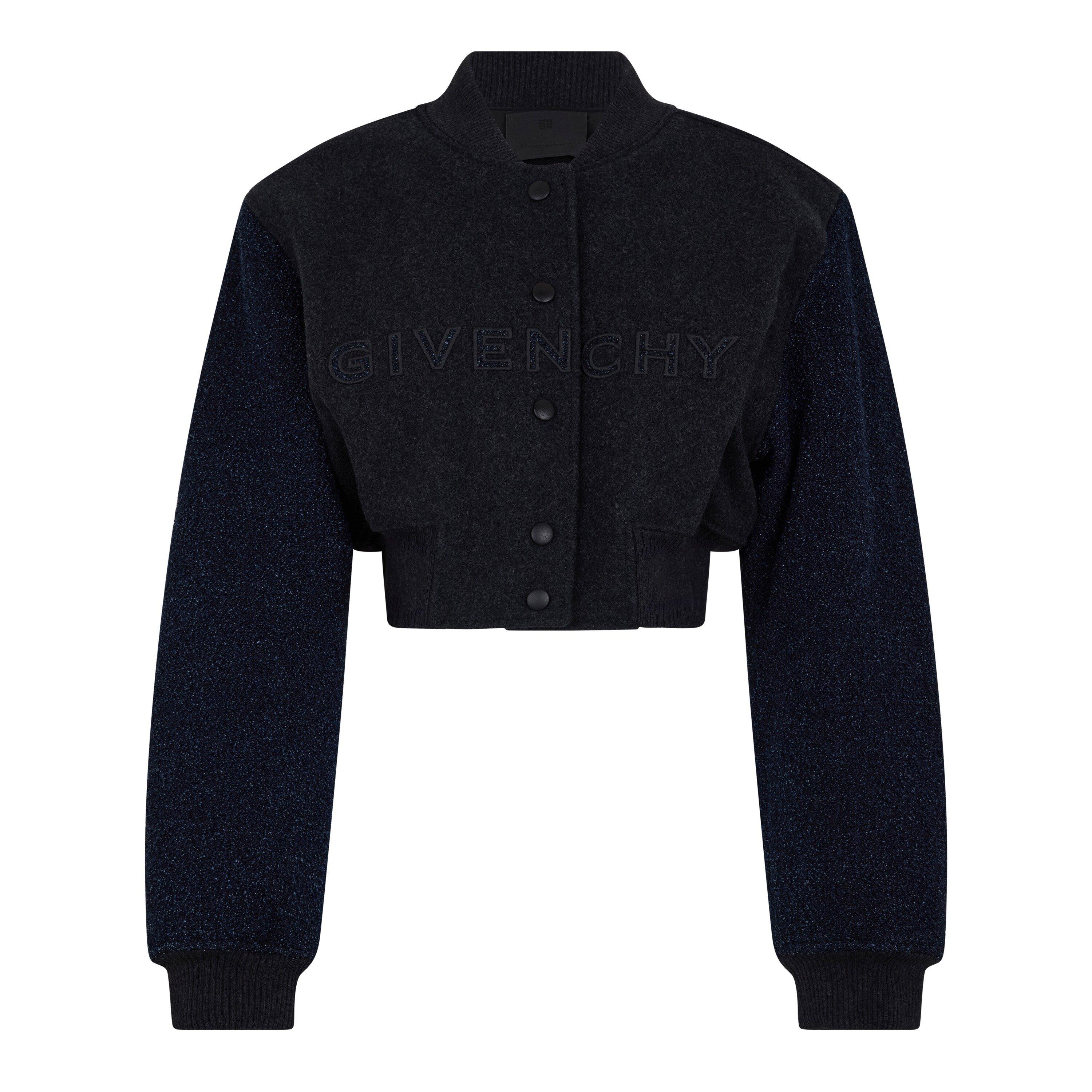Charcoal - GIVENCHY - Women's Cropped Wool Long Sleeve Varsity Jacket - 5