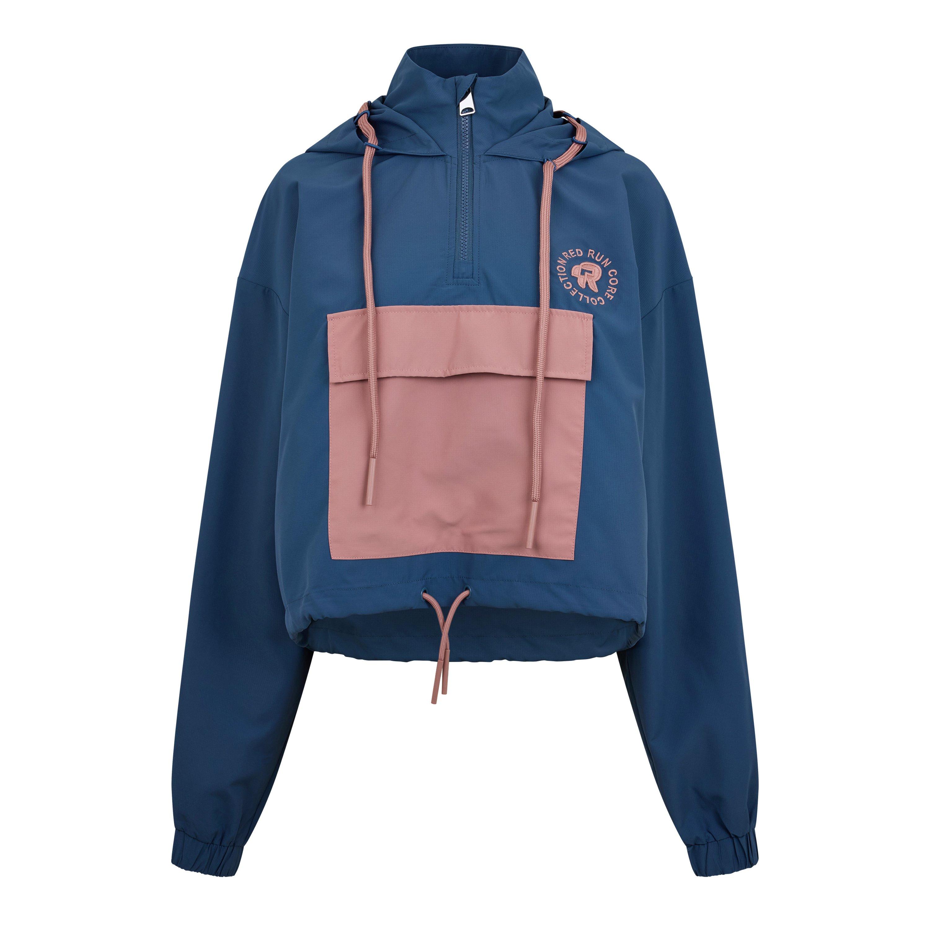 Midnight - Red Run - Women's  Cropped Hooded Quarter-Zip Long Sleeve Windbreaker - 7