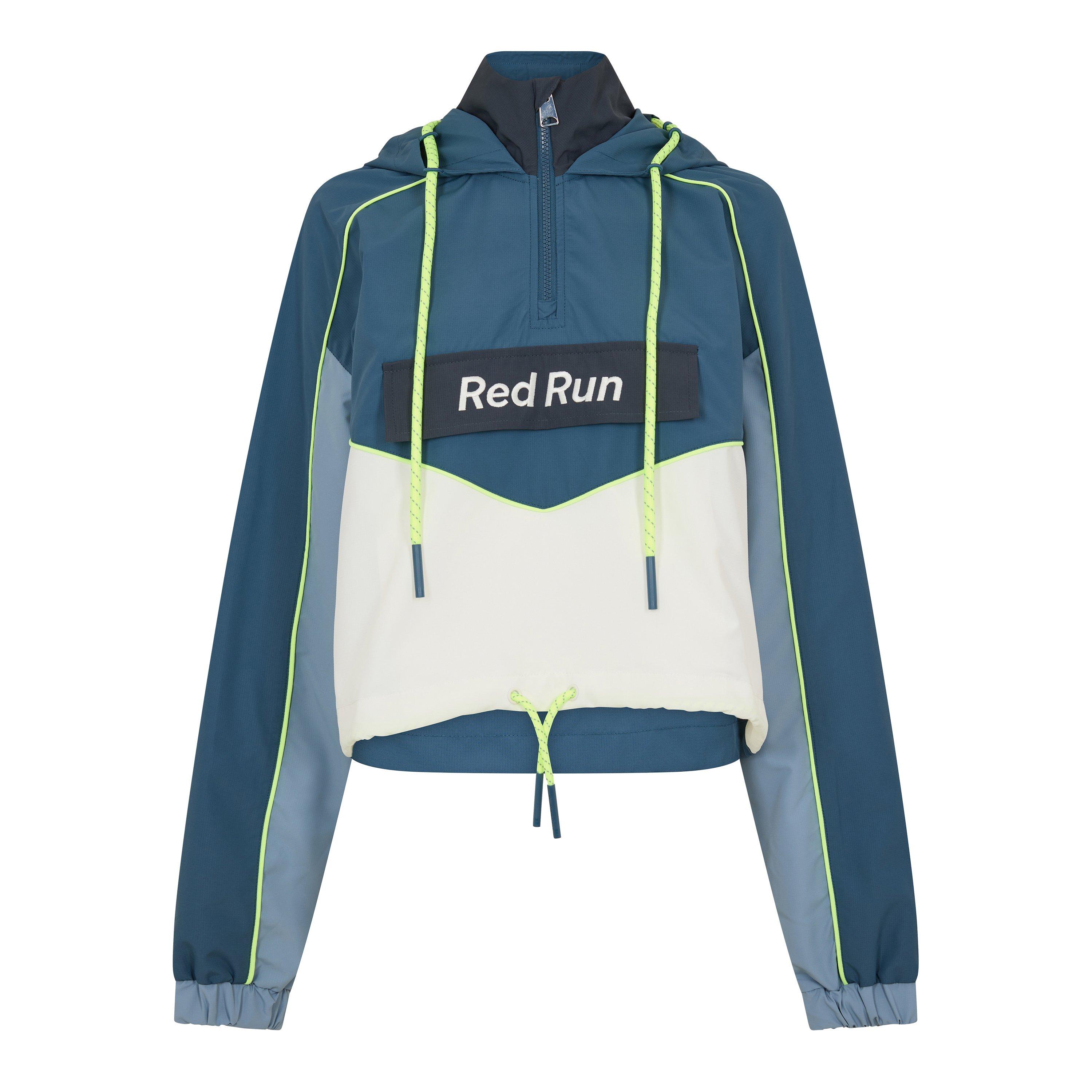 Blue - Red Run - Womens Cropped Hooded Windbreaker - 1