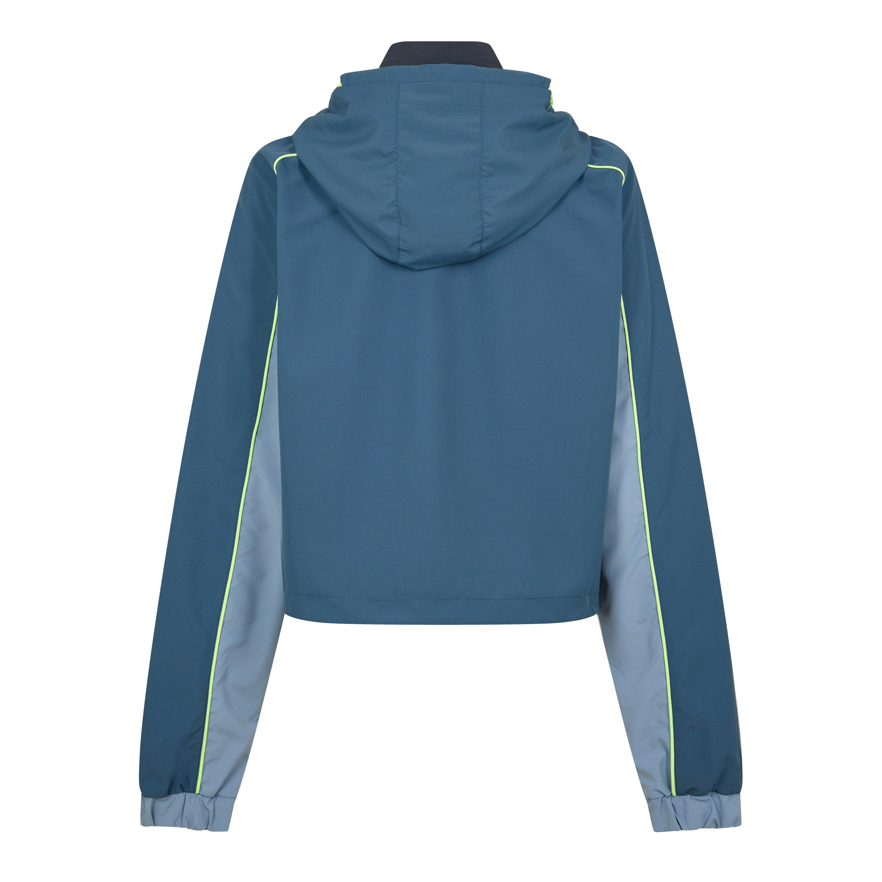 Blue - Red Run - Womens Cropped Hooded Windbreaker - 2