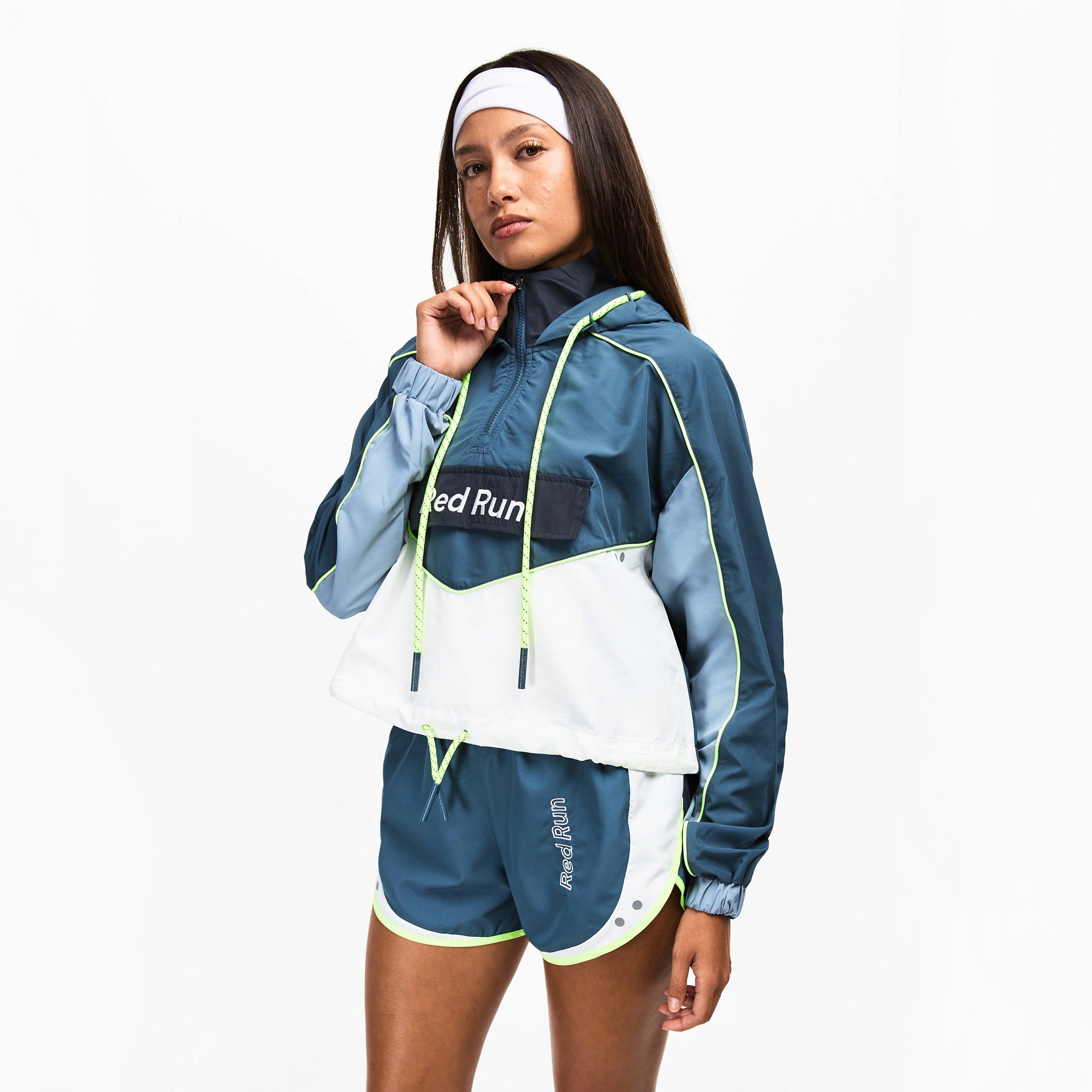 Blue - Red Run - Womens Cropped Hooded Windbreaker - 3