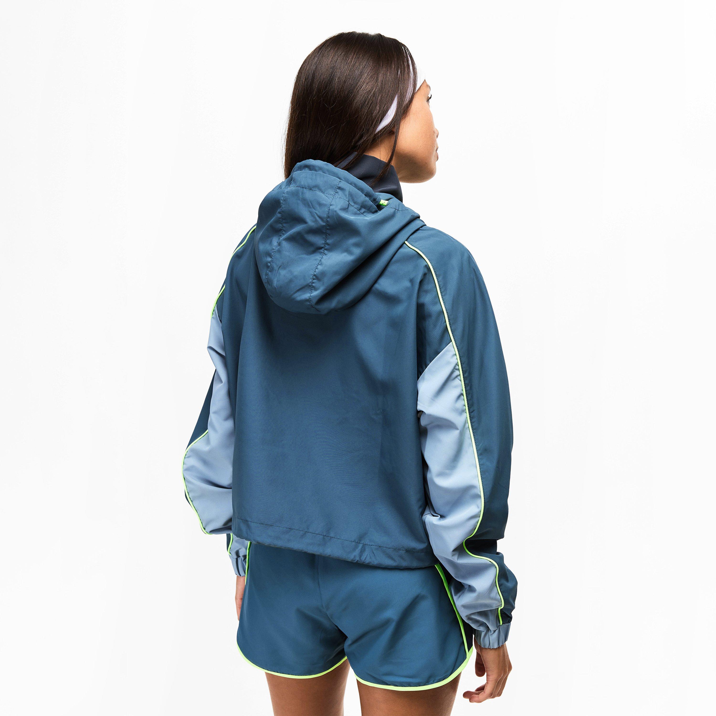 Blue - Red Run - Womens Cropped Hooded Windbreaker - 4