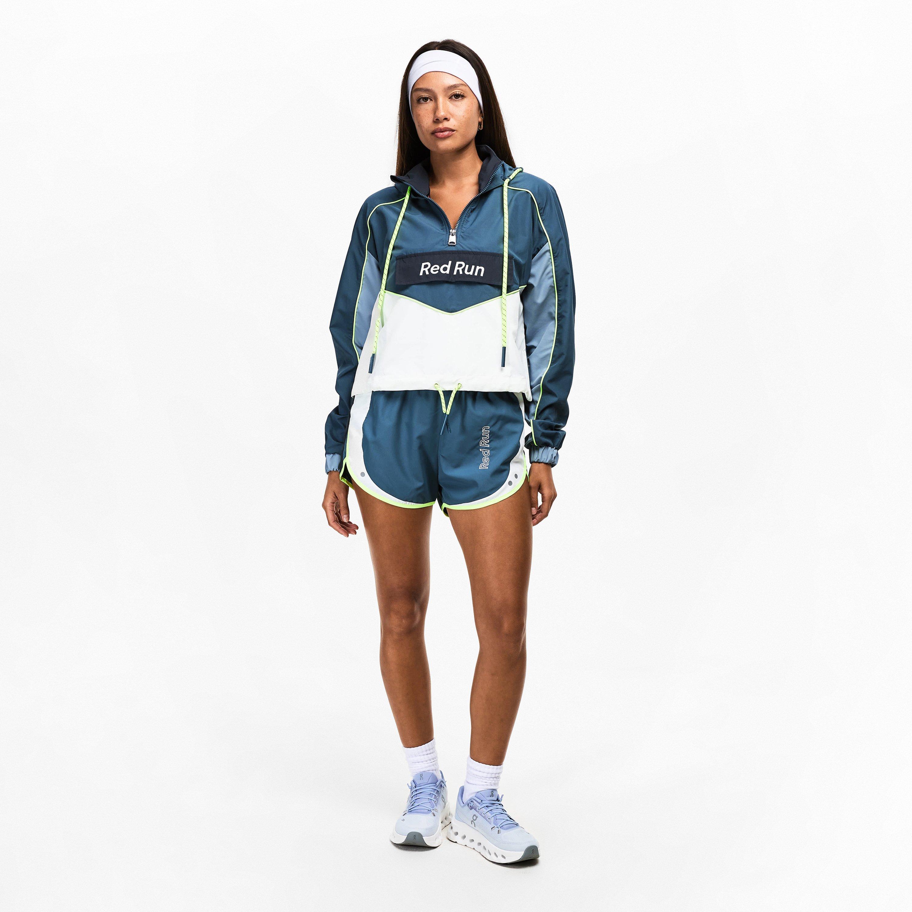 Blue - Red Run - Womens Cropped Hooded Windbreaker - 6