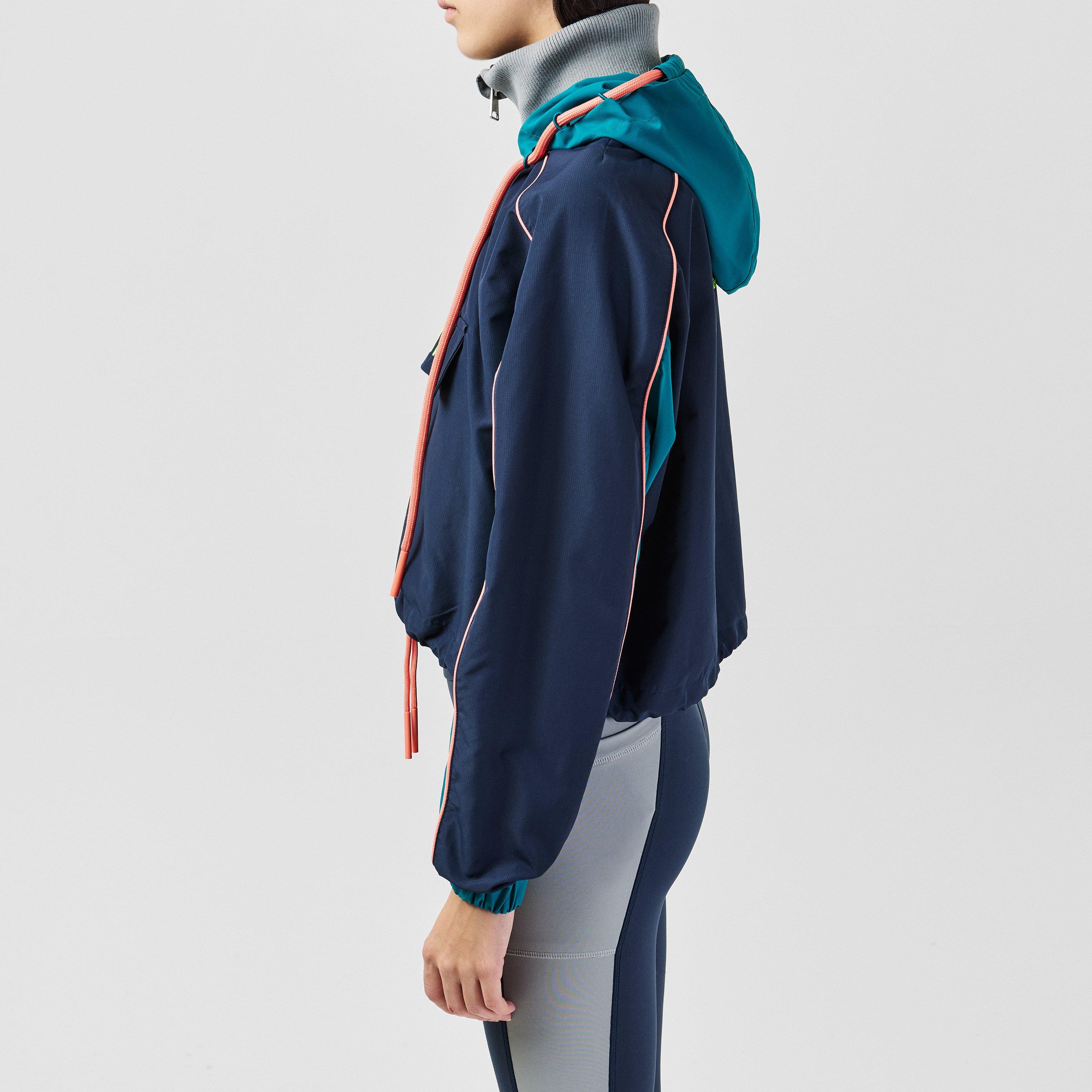 Navy Urban - Red Run - Women's  Cropped Quarter-Zip Hooded Windbreaker - 2