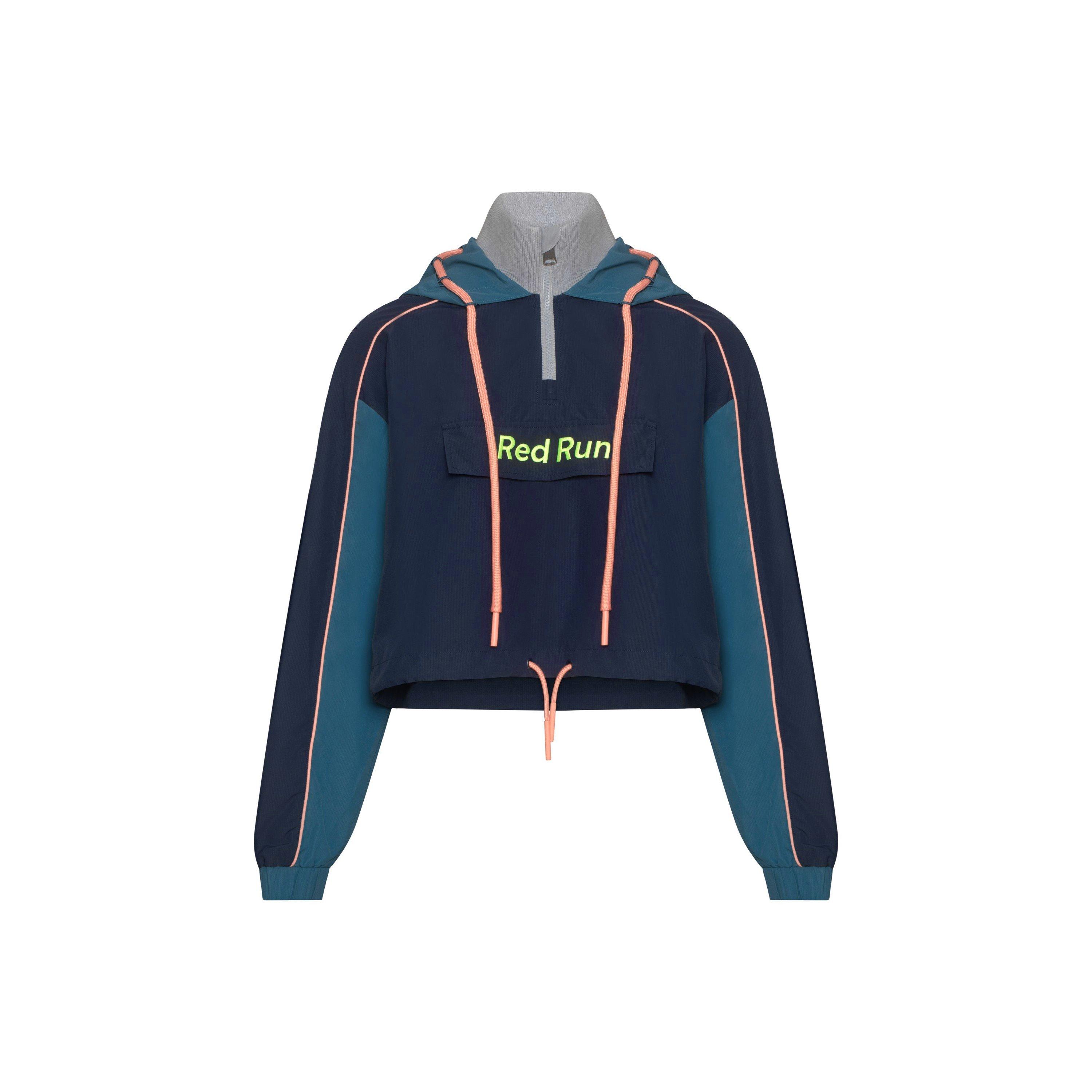 Navy Urban - Red Run - Women's  Cropped Quarter-Zip Hooded Windbreaker - 6