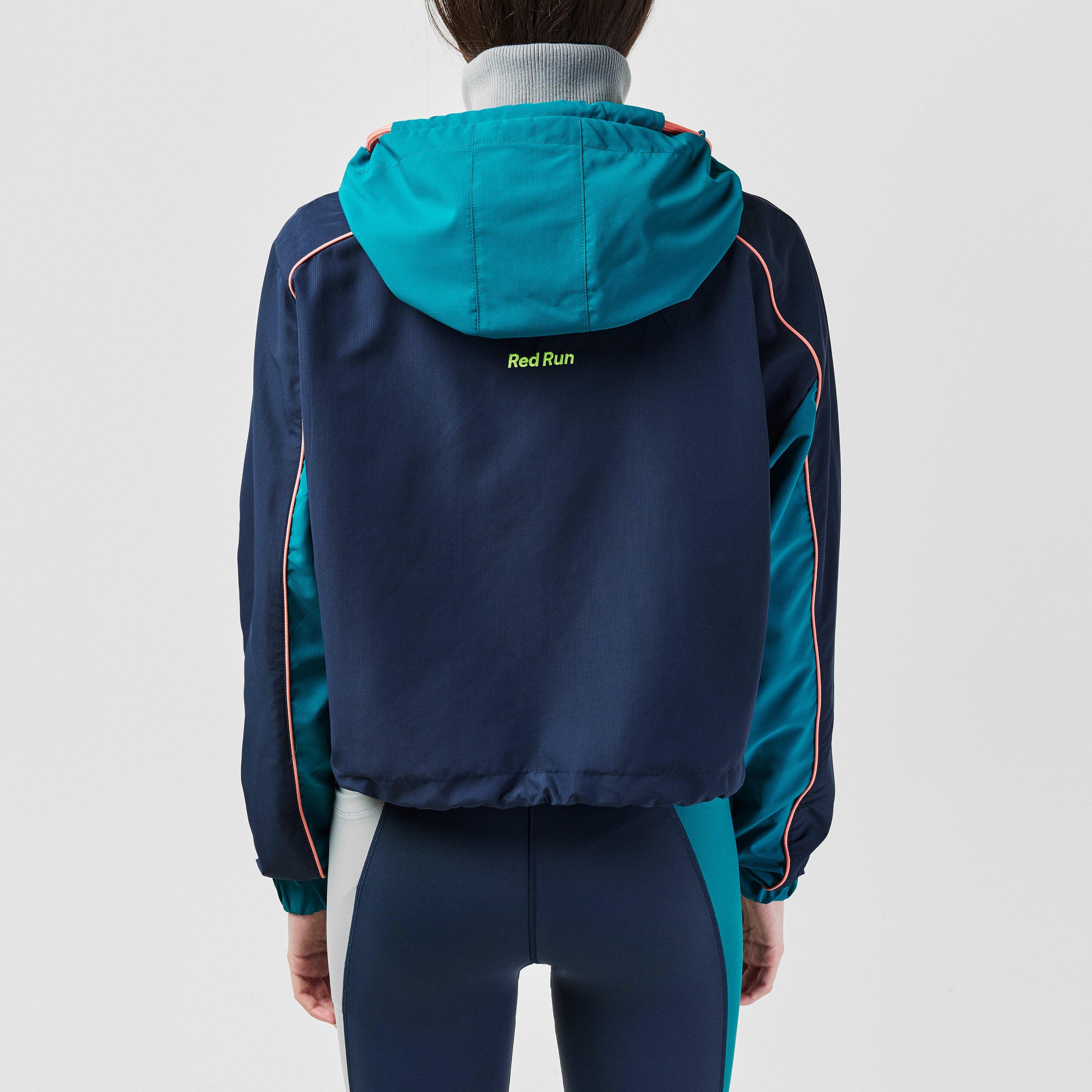 Navy Urban - Red Run - Women's  Cropped Quarter-Zip Hooded Windbreaker - 3