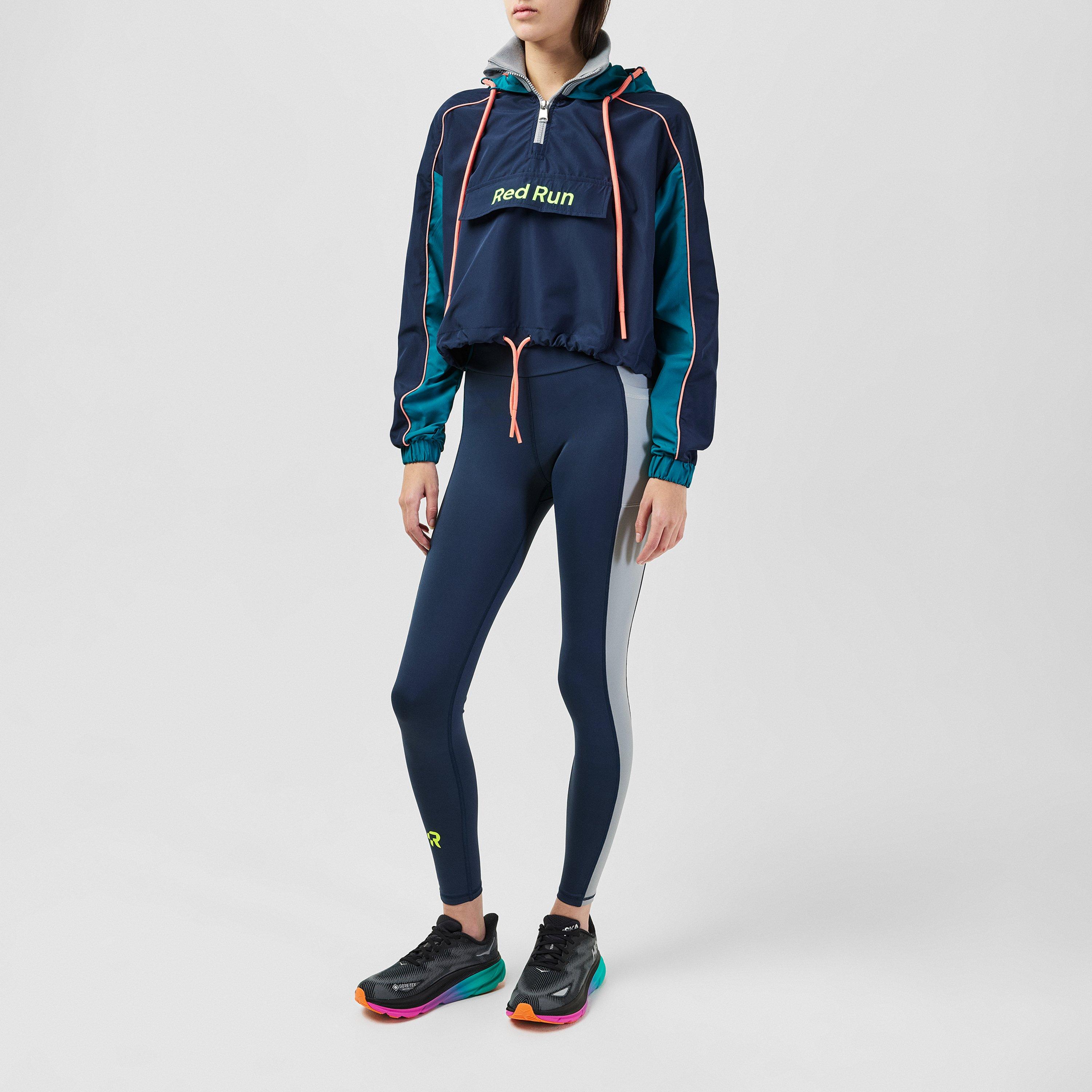 Navy Urban - Red Run - Women's  Cropped Quarter-Zip Hooded Windbreaker - 4