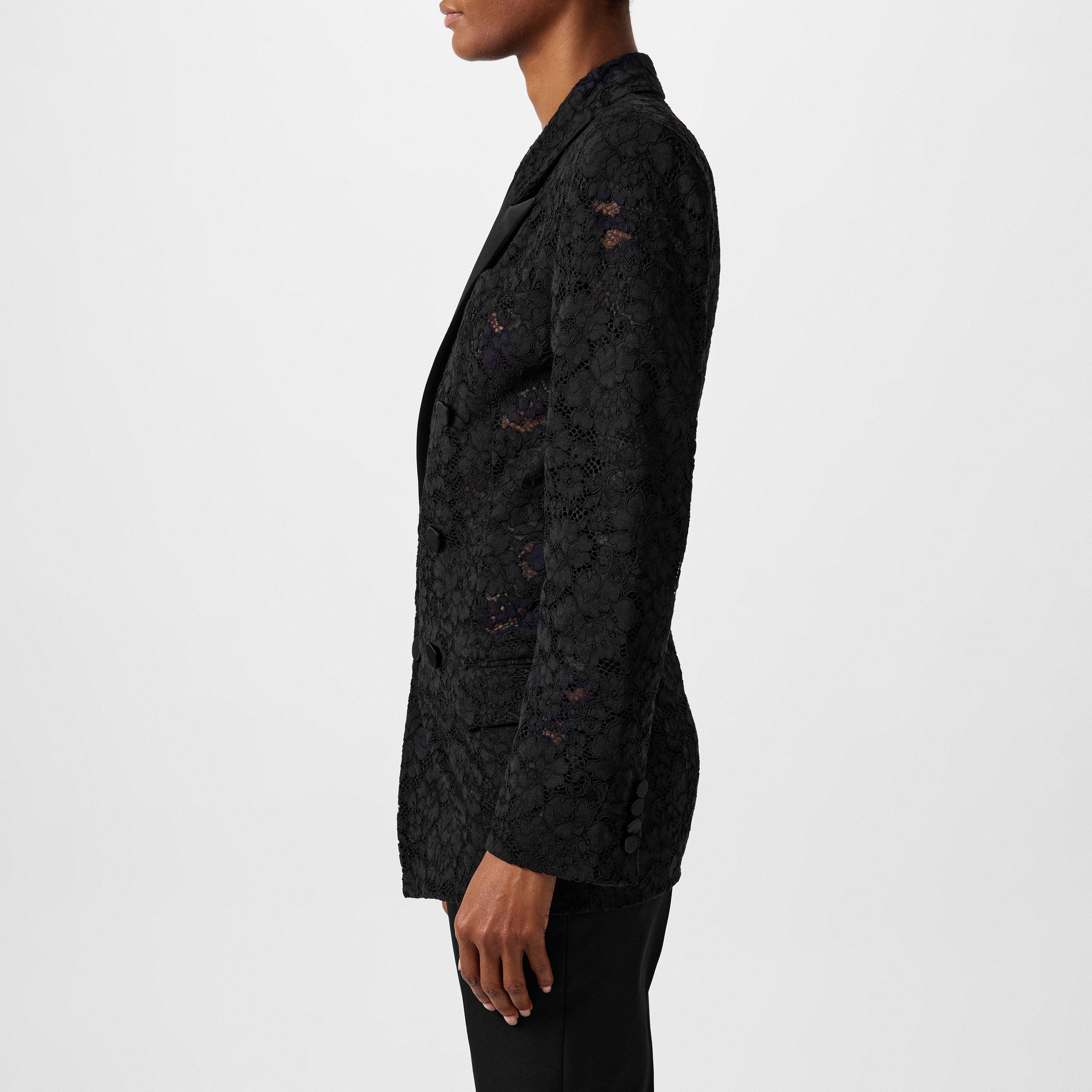Noir - Saint Laurent - Women's Guipure Lace Double-Breasted Long Sleeve Blazer - 2
