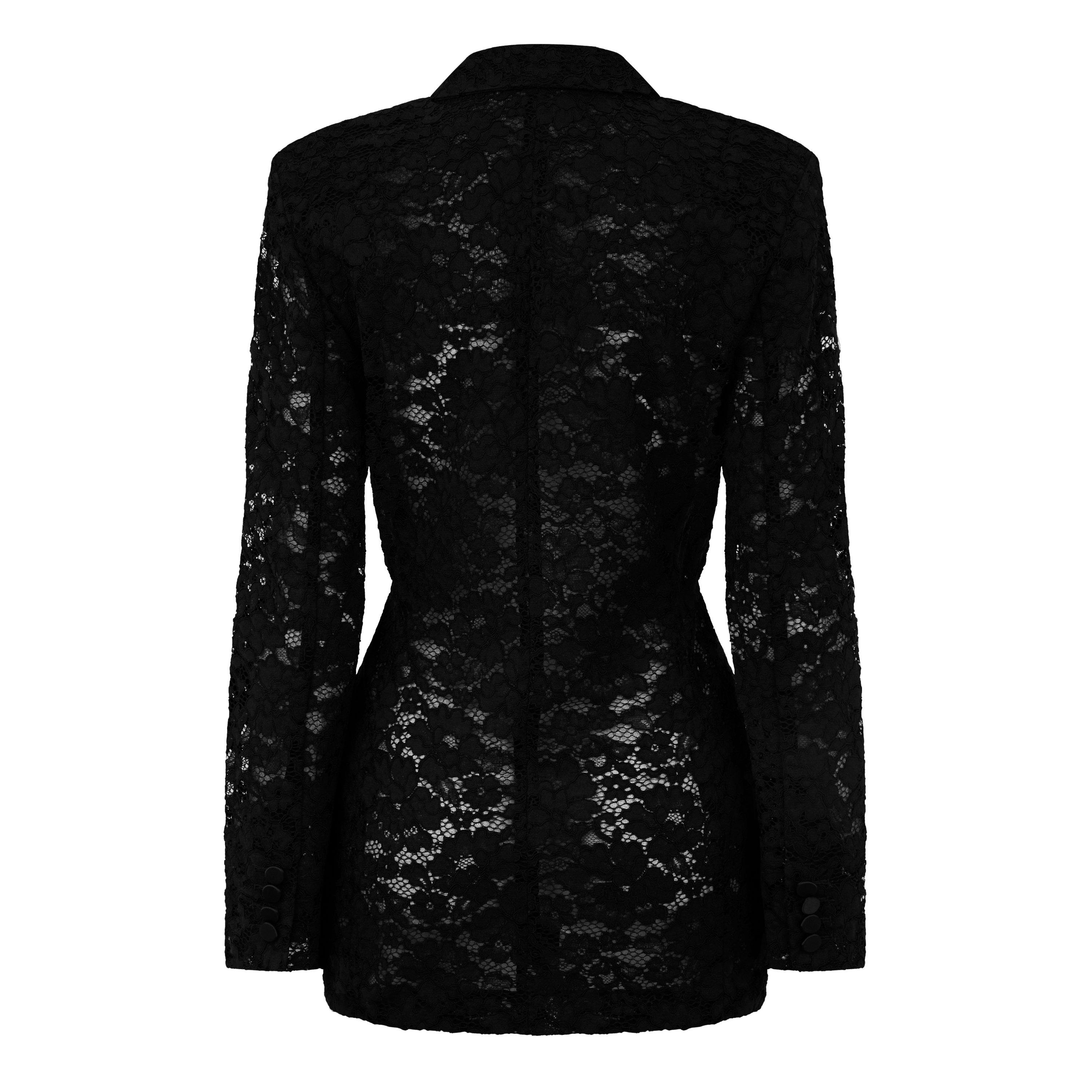 Noir - Saint Laurent - Women's Guipure Lace Double-Breasted Long Sleeve Blazer - 6
