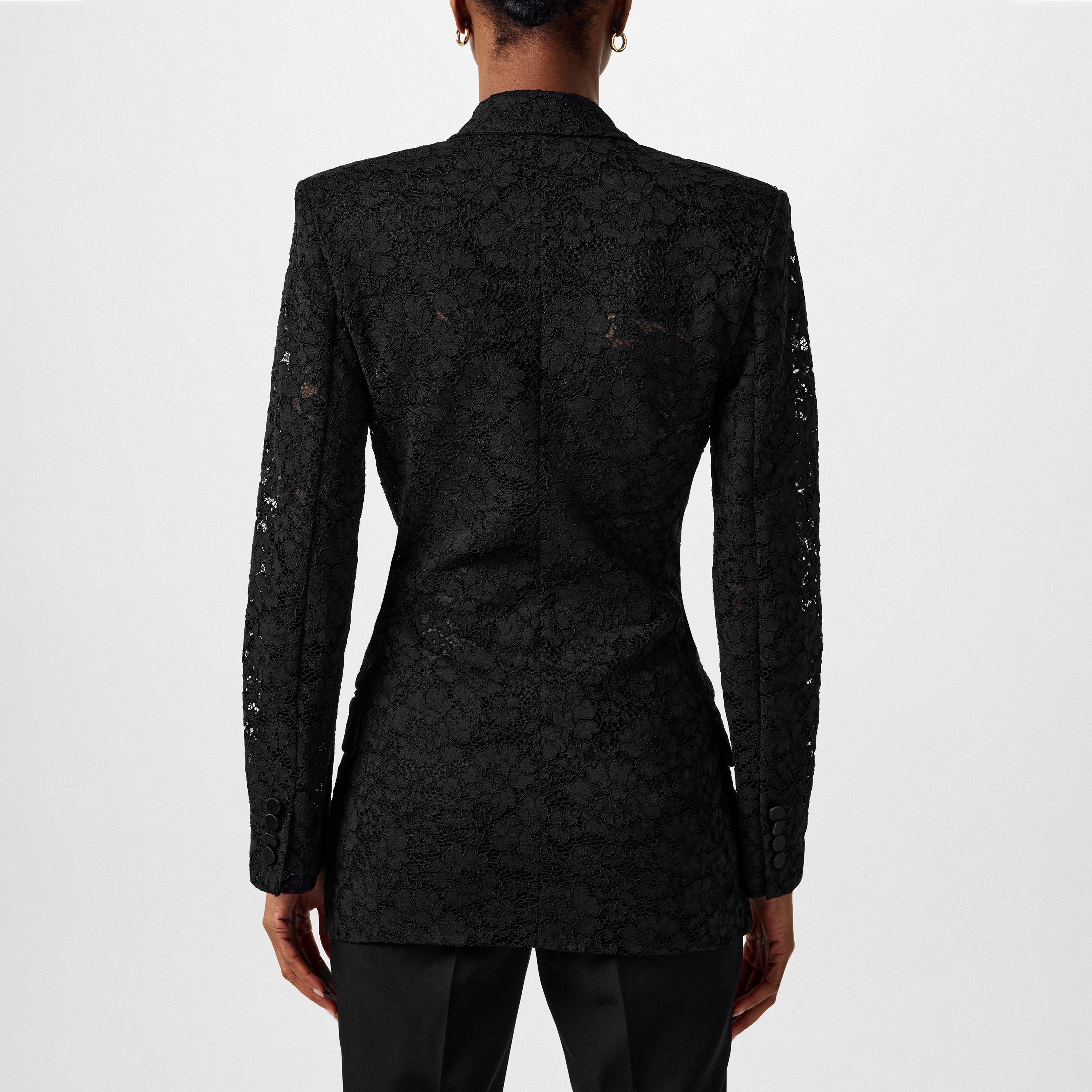 Noir - Saint Laurent - Women's Guipure Lace Double-Breasted Long Sleeve Blazer - 3