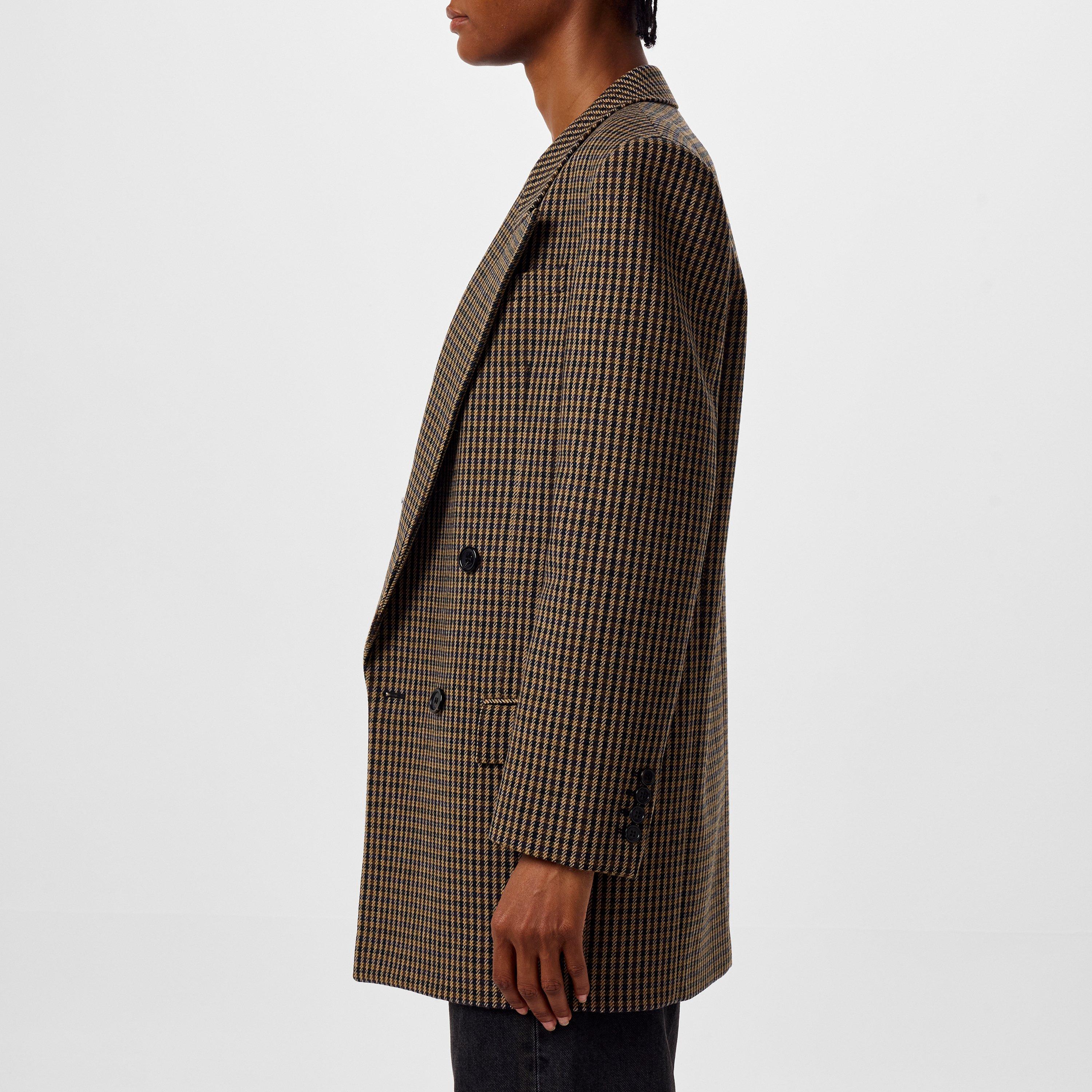 Beige Noir - Saint Laurent - Women's Checked Oversized Wool Long Sleeve Blazer - 2