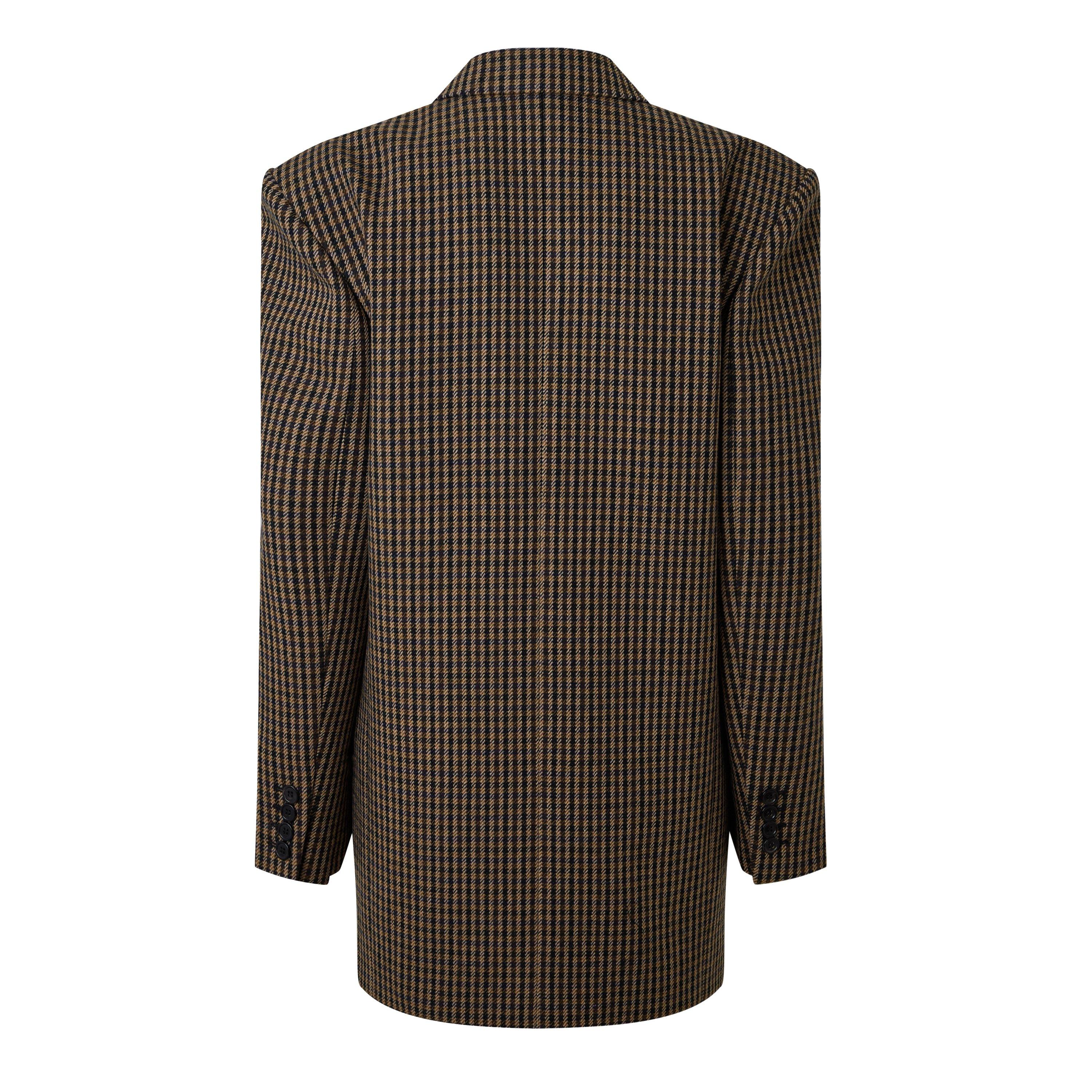 Beige Noir - Saint Laurent - Women's Checked Oversized Wool Long Sleeve Blazer - 6