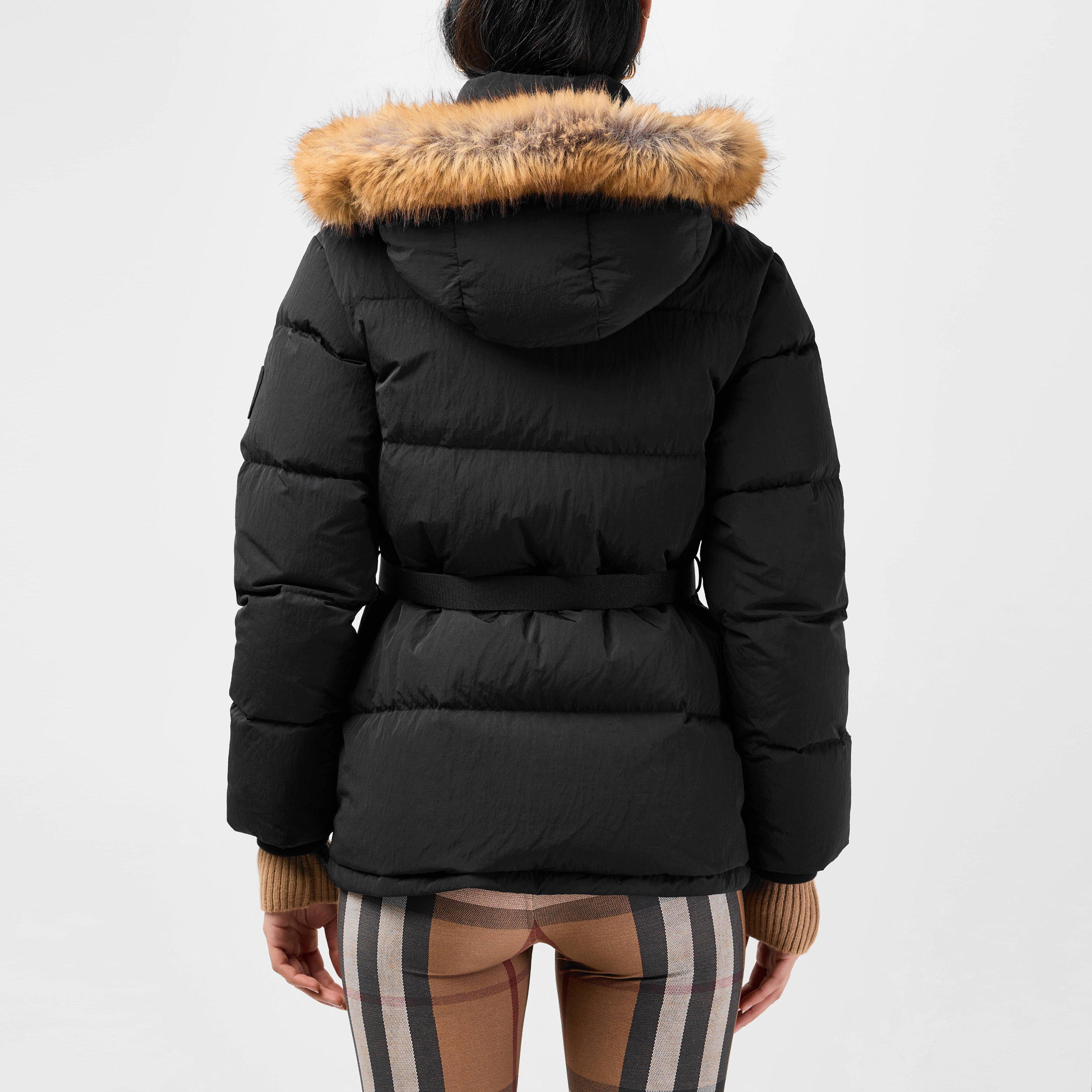 Black - Burberry - Women's Hooded Faux Fur Long Sleeve Short Puffer Jacket - 3