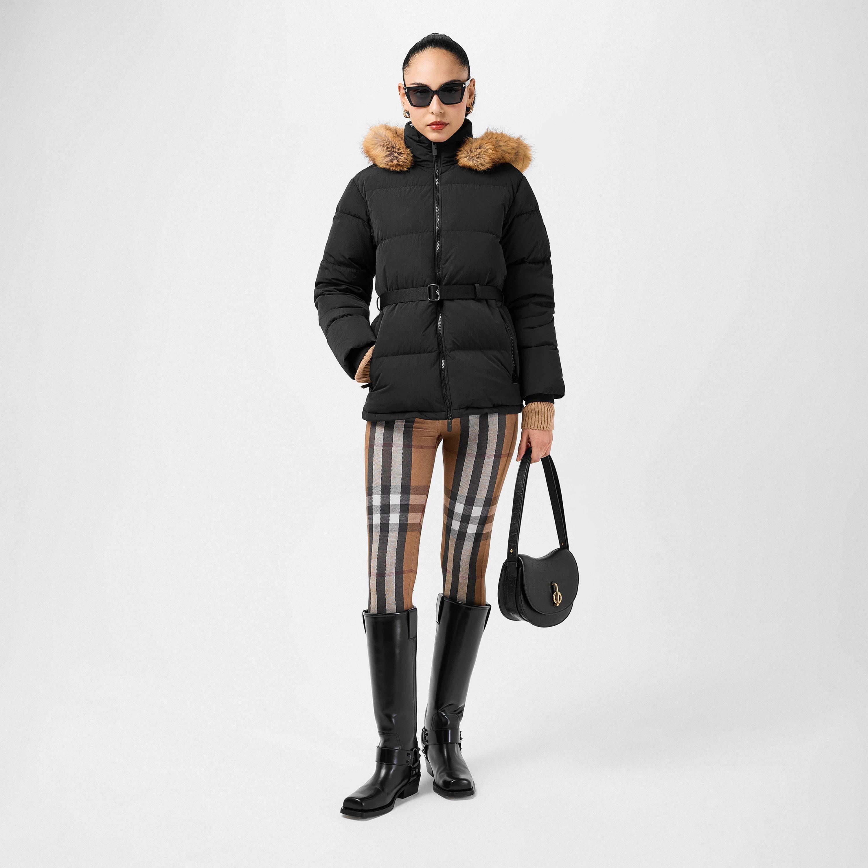 Black - Burberry - Women's Hooded Faux Fur Long Sleeve Short Puffer Jacket - 4