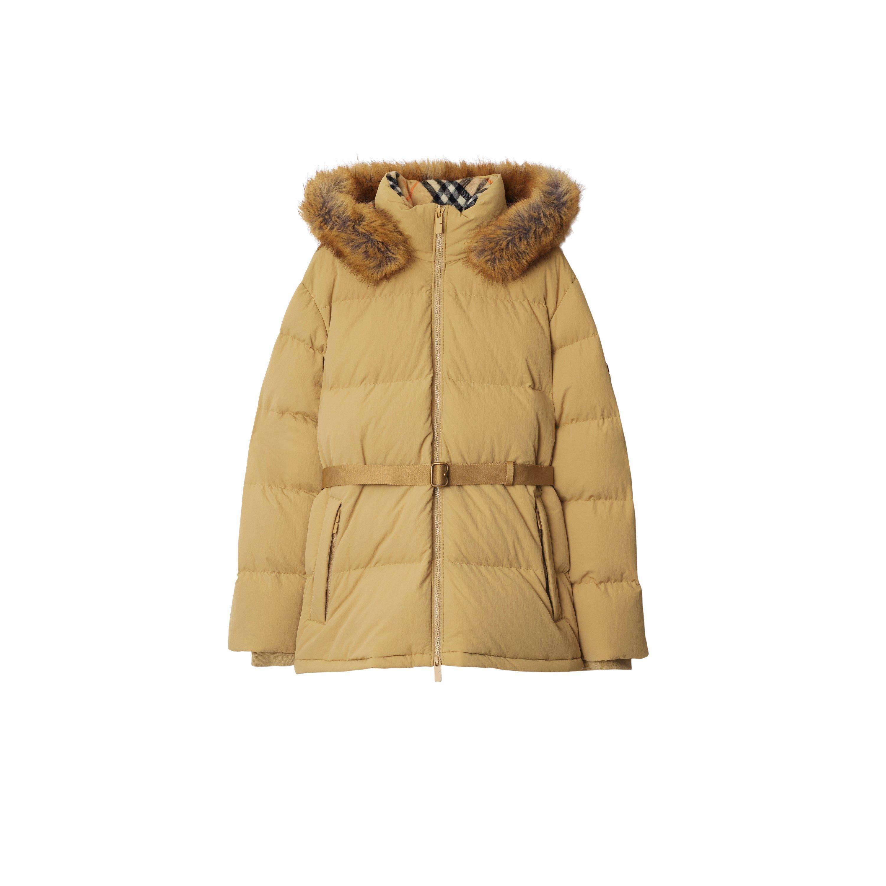Beige - Burberry - Women's Water-Repellent Detachable Hood Faux-Fur Trim Short Puffer Jacket - 1